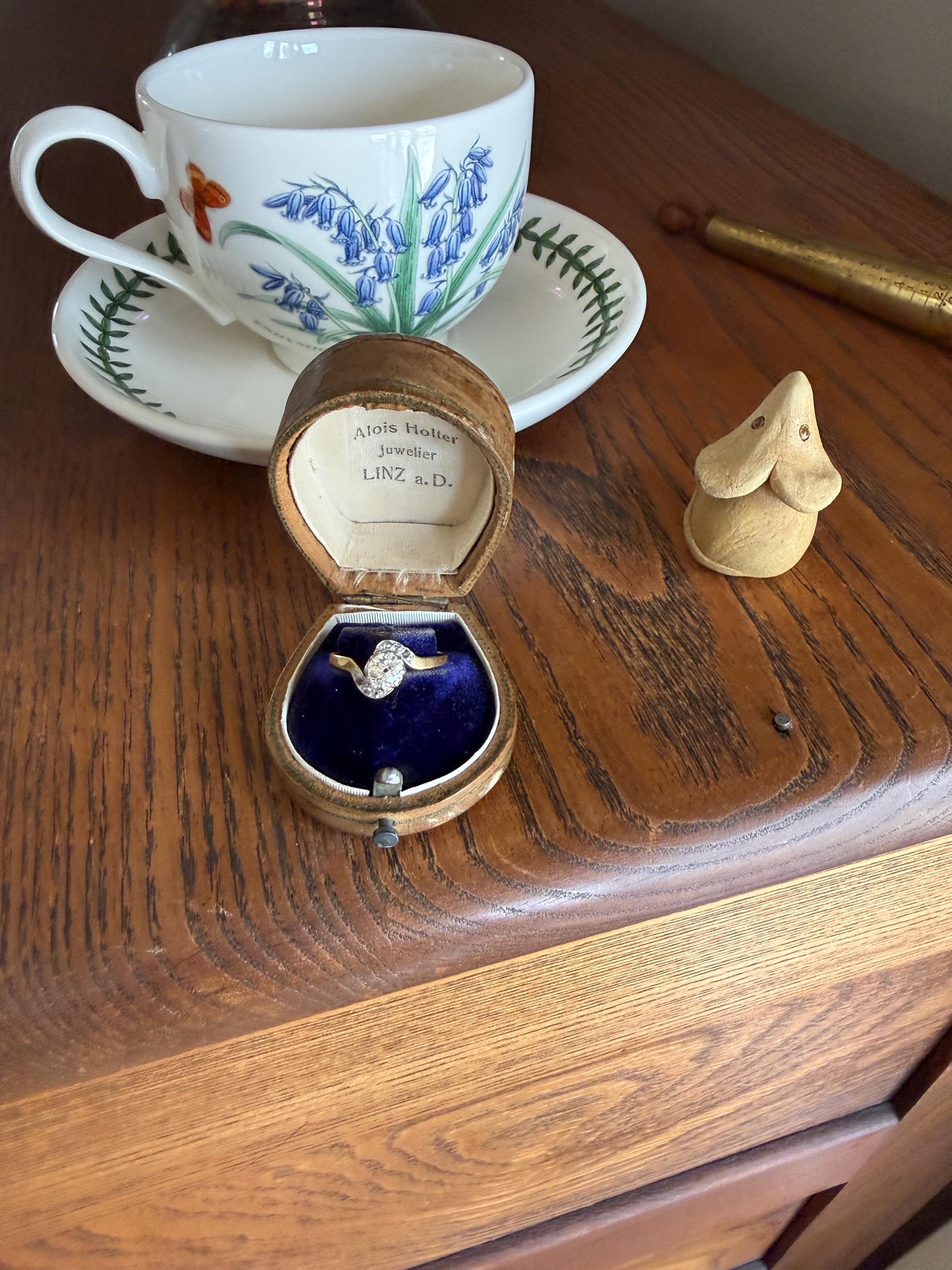 French Antique .6 Carat Natural Old Mine Rose Cut DIAMOND Solitaire Swirling Bypass 18k Gold Solid Ring Ornate Stacker Unique Engagement