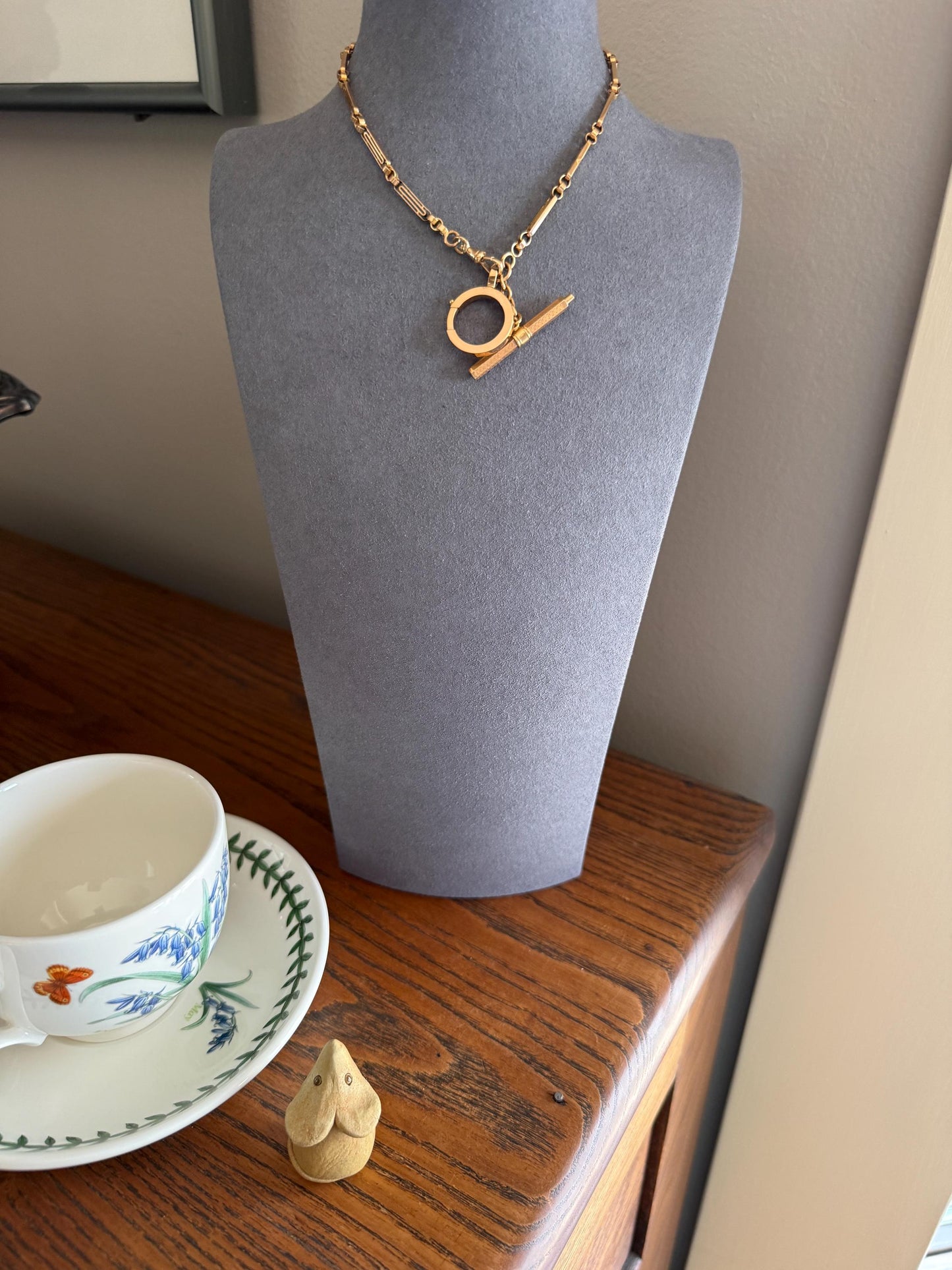 Heavy French Vintage Albert Watch Chain 20g 18k GOLD Solid Chunky Chain Necklace Oval Links XL Spring Ring T Bar Short Choker Extender