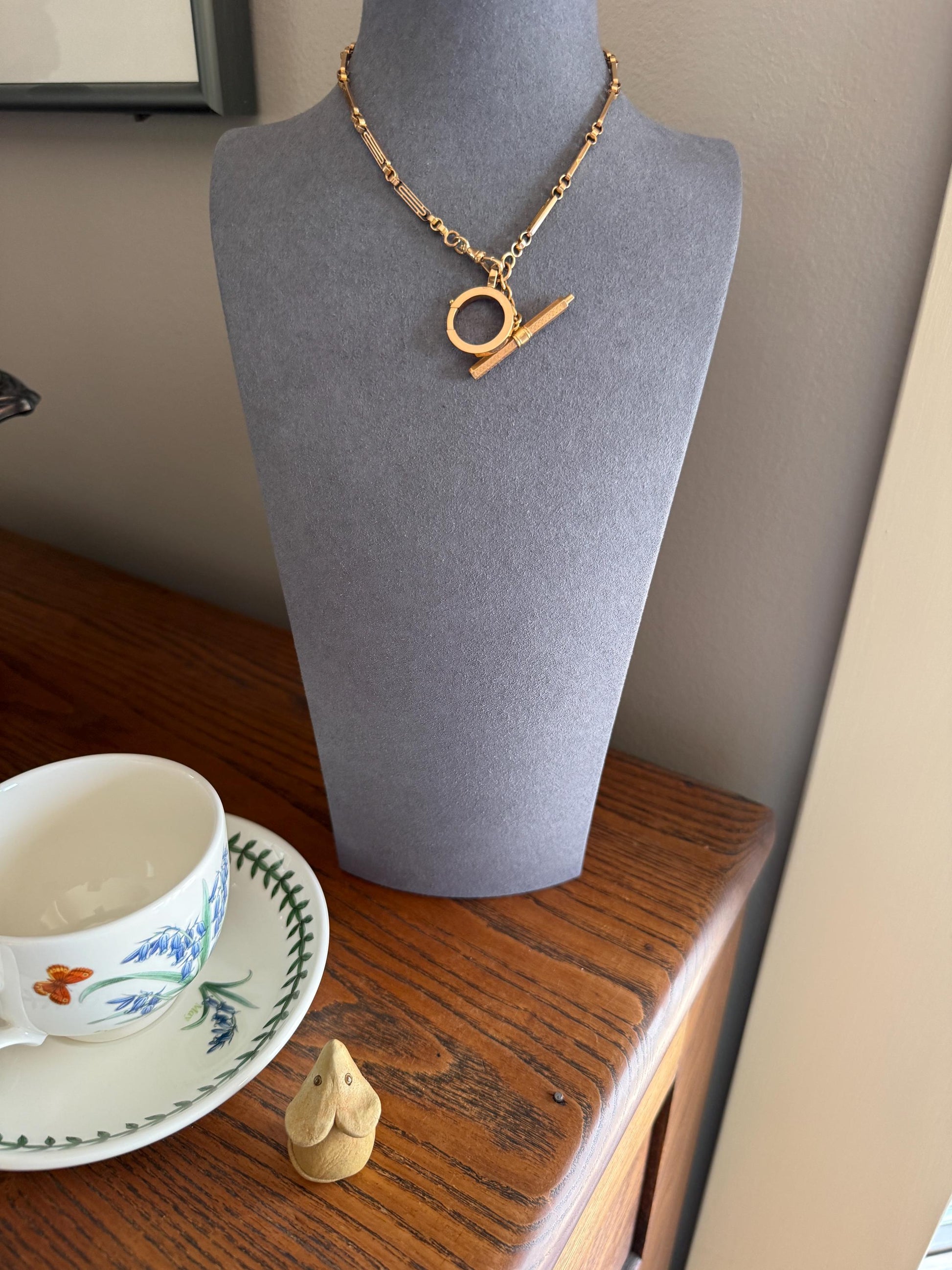 Heavy French Vintage Albert Watch Chain 20g 18k GOLD Solid Chunky Chain Necklace Oval Links XL Spring Ring T Bar Short Choker Extender