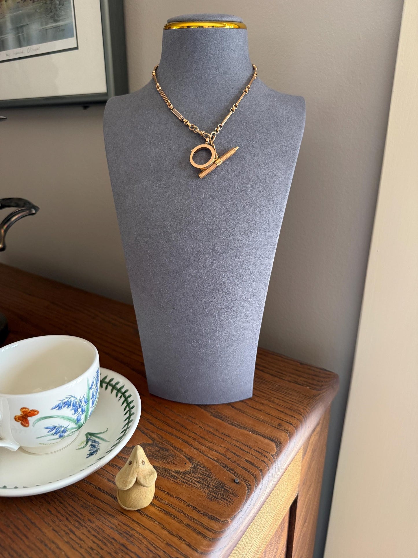 Heavy French Vintage Albert Watch Chain 20g 18k GOLD Solid Chunky Chain Necklace Oval Links XL Spring Ring T Bar Short Choker Extender