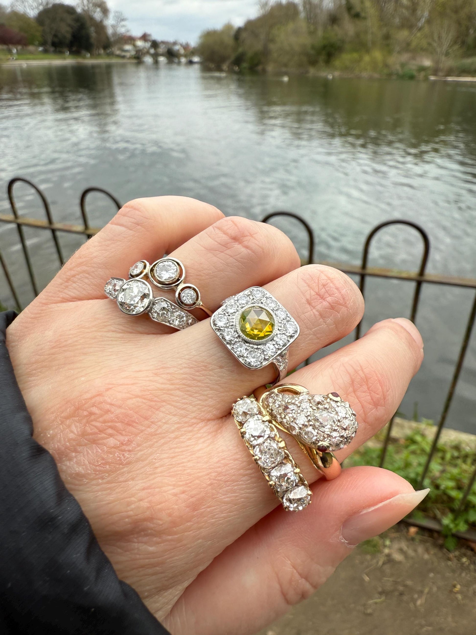 SNAKE Antique Figural Ring Chunky 1.5 Carat Rose Old Mine Cut Diamonds Encrusted Head Center Pear Ruby Eyes 18k Gold Solid 3D Band