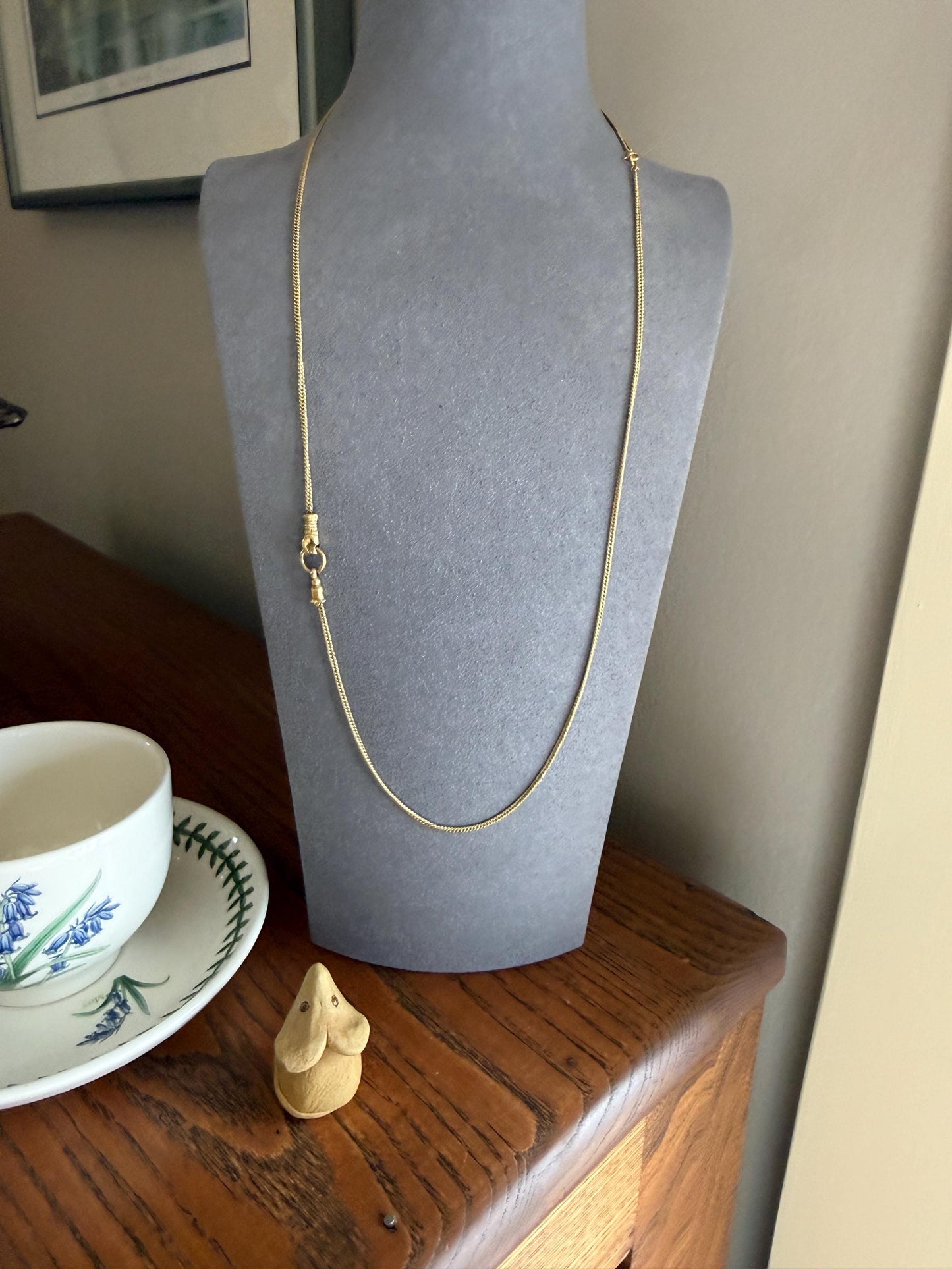 FIST Antique VICTORIAN Necklace Pendant Holder 11.2g 14k Pale Gold Solid Figural Curb Chain Hand