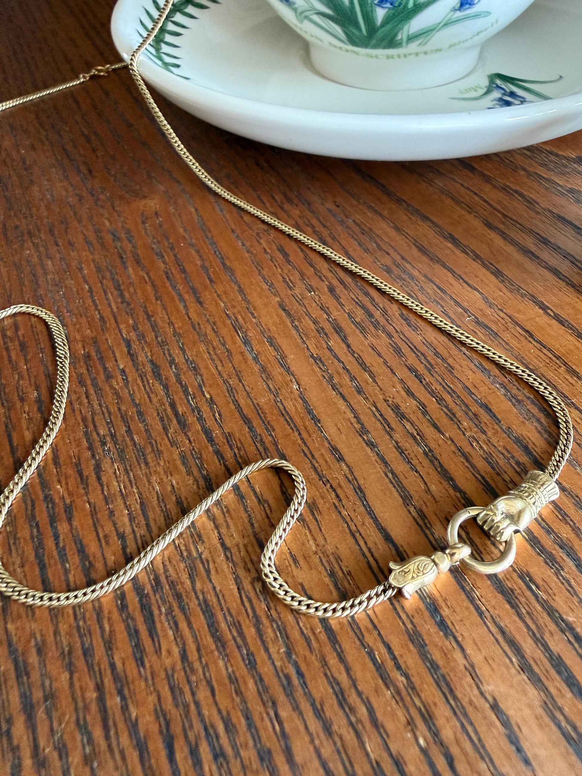 FIST Antique VICTORIAN Necklace Pendant Holder 11.2g 14k Pale Gold Solid Figural Curb Chain Hand