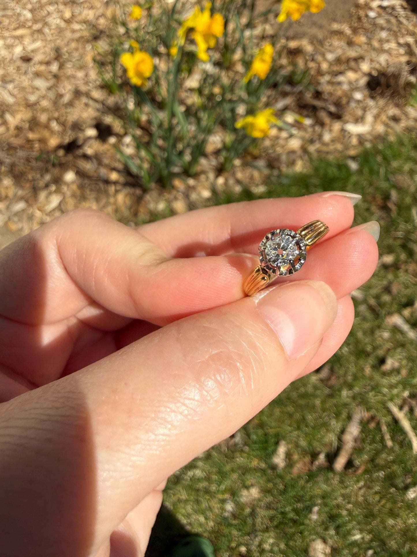ANTIQUE .4 Carat Old MiNE Cut DIAMOND Ring 18k Gold Solitaire Engagement Minimalist Stacker OMC Warm Victorian Classic Ornate Prongs