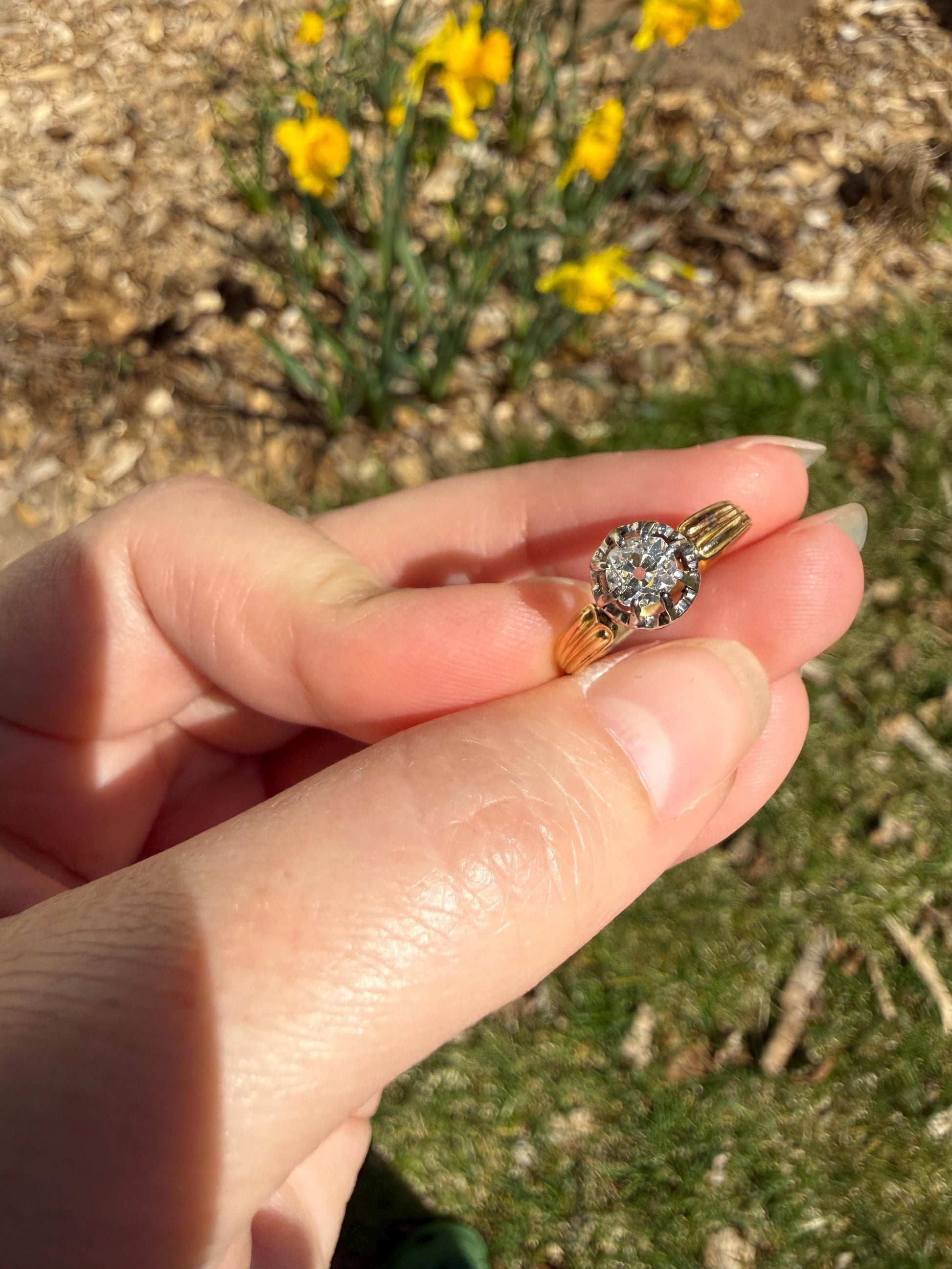 ANTIQUE .4 Carat Old MiNE Cut DIAMOND Ring 18k Gold Solitaire Engagement Minimalist Stacker OMC Warm Victorian Classic Ornate Prongs
