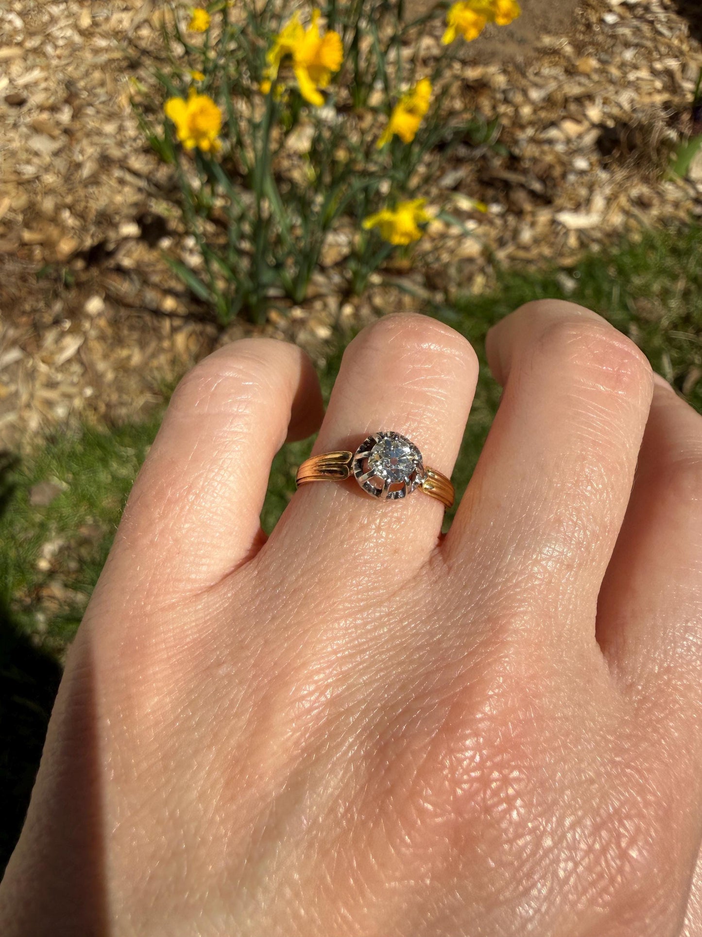 ANTIQUE .4 Carat Old MiNE Cut DIAMOND Ring 18k Gold Solitaire Engagement Minimalist Stacker OMC Warm Victorian Classic Ornate Prongs
