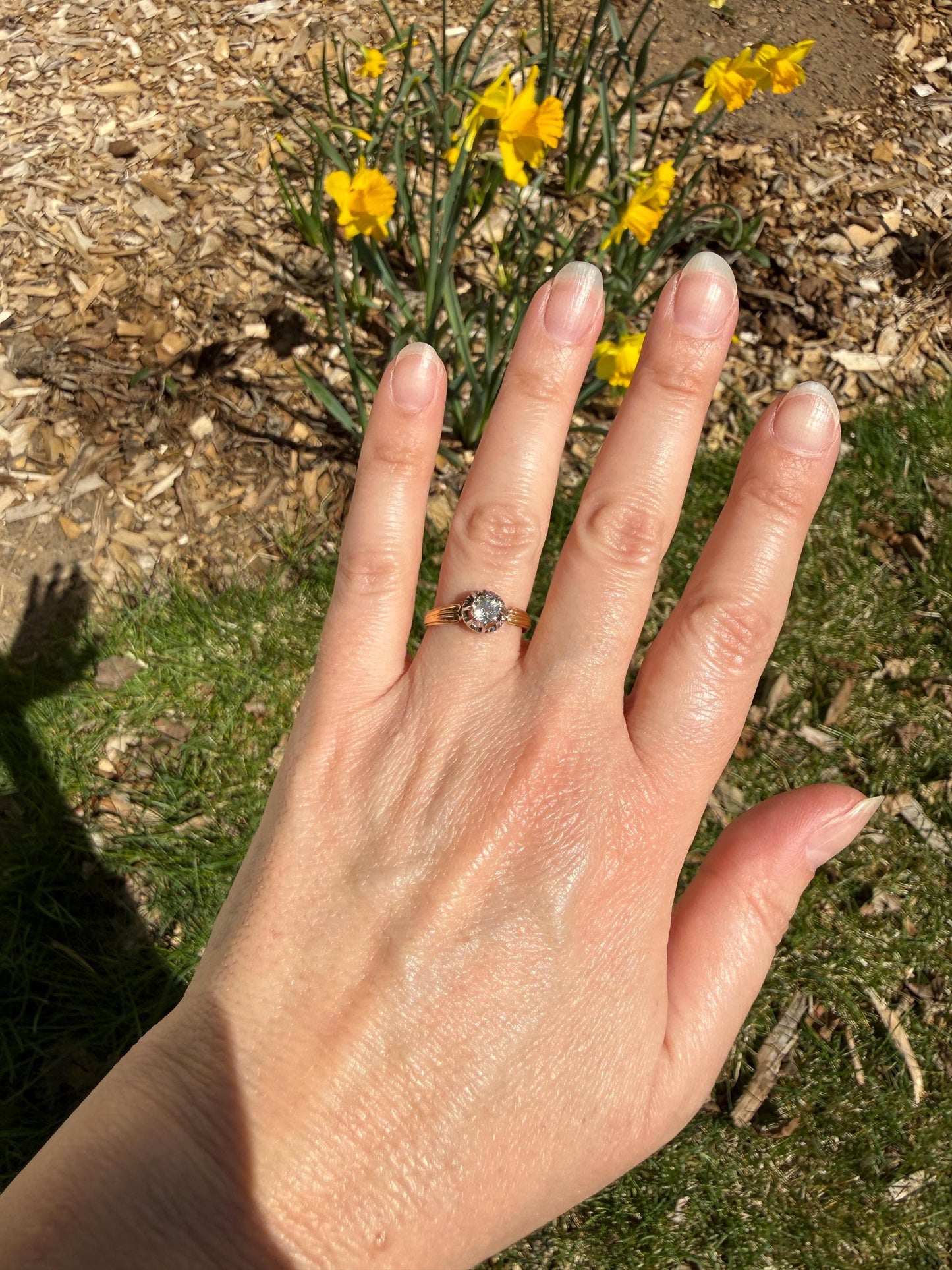 ANTIQUE .4 Carat Old MiNE Cut DIAMOND Ring 18k Gold Solitaire Engagement Minimalist Stacker OMC Warm Victorian Classic Ornate Prongs