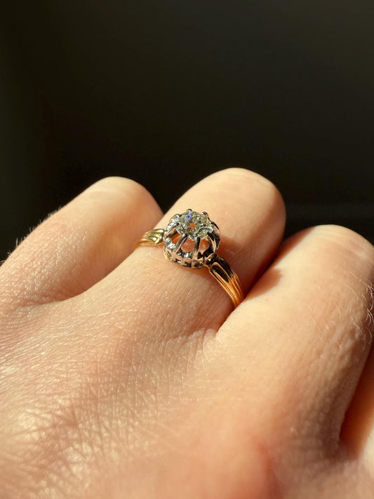 ANTIQUE .4 Carat Old MiNE Cut DIAMOND Ring 18k Gold Solitaire Engagement Minimalist Stacker OMC Warm Victorian Classic Ornate Prongs