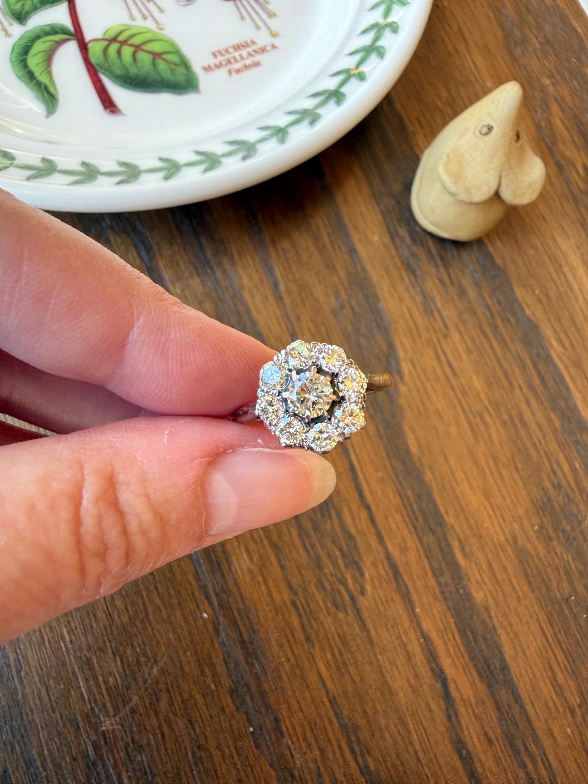 Vintage Older Brilliant Cut 1.45 Carat Tdw Natural DIAMOND Cluster Ring 18k Gold & Platinum Band Fiery Stacker Nine Stone 1.45ctw