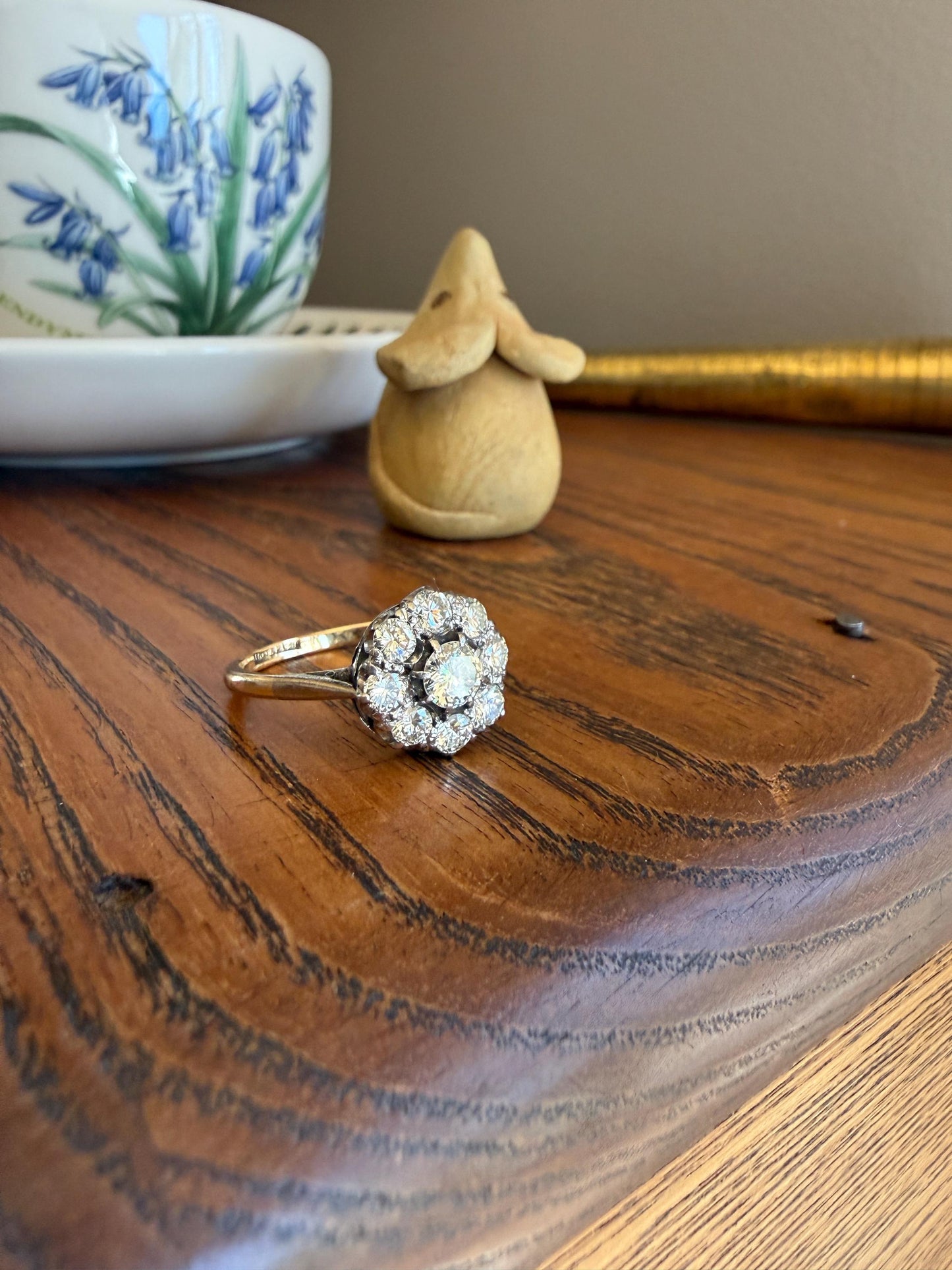 Vintage Older Brilliant Cut 1.45 Carat Tdw Natural DIAMOND Cluster Ring 18k Gold & Platinum Band Fiery Stacker Nine Stone 1.45ctw