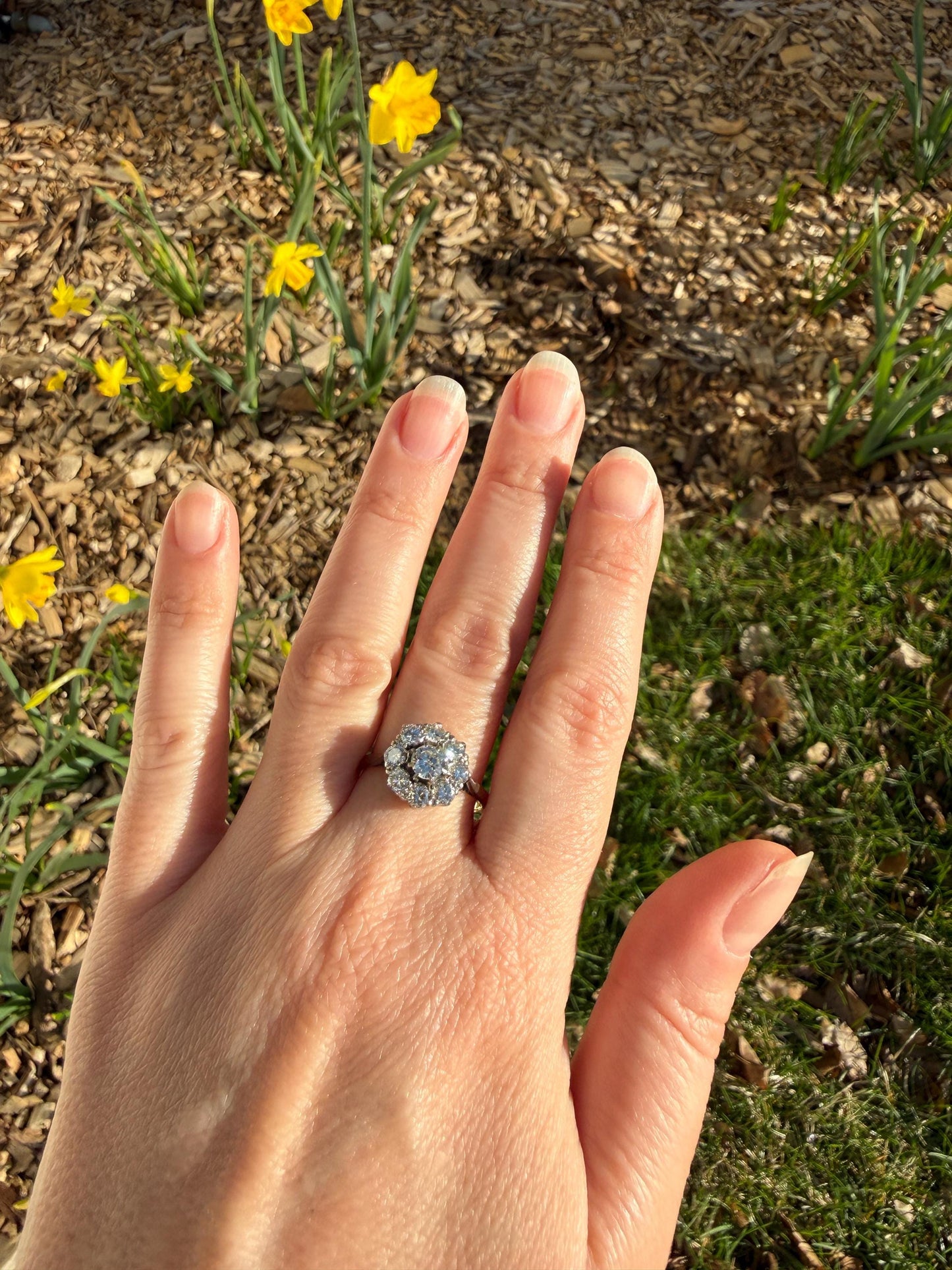 Vintage Older Brilliant Cut 1.45 Carat Tdw Natural DIAMOND Cluster Ring 18k Gold & Platinum Band Fiery Stacker Nine Stone 1.45ctw