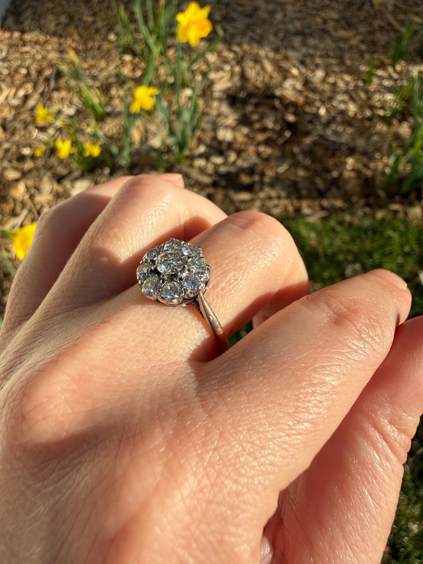 Vintage Older Brilliant Cut 1.45 Carat Tdw Natural DIAMOND Cluster Ring 18k Gold & Platinum Band Fiery Stacker Nine Stone 1.45ctw