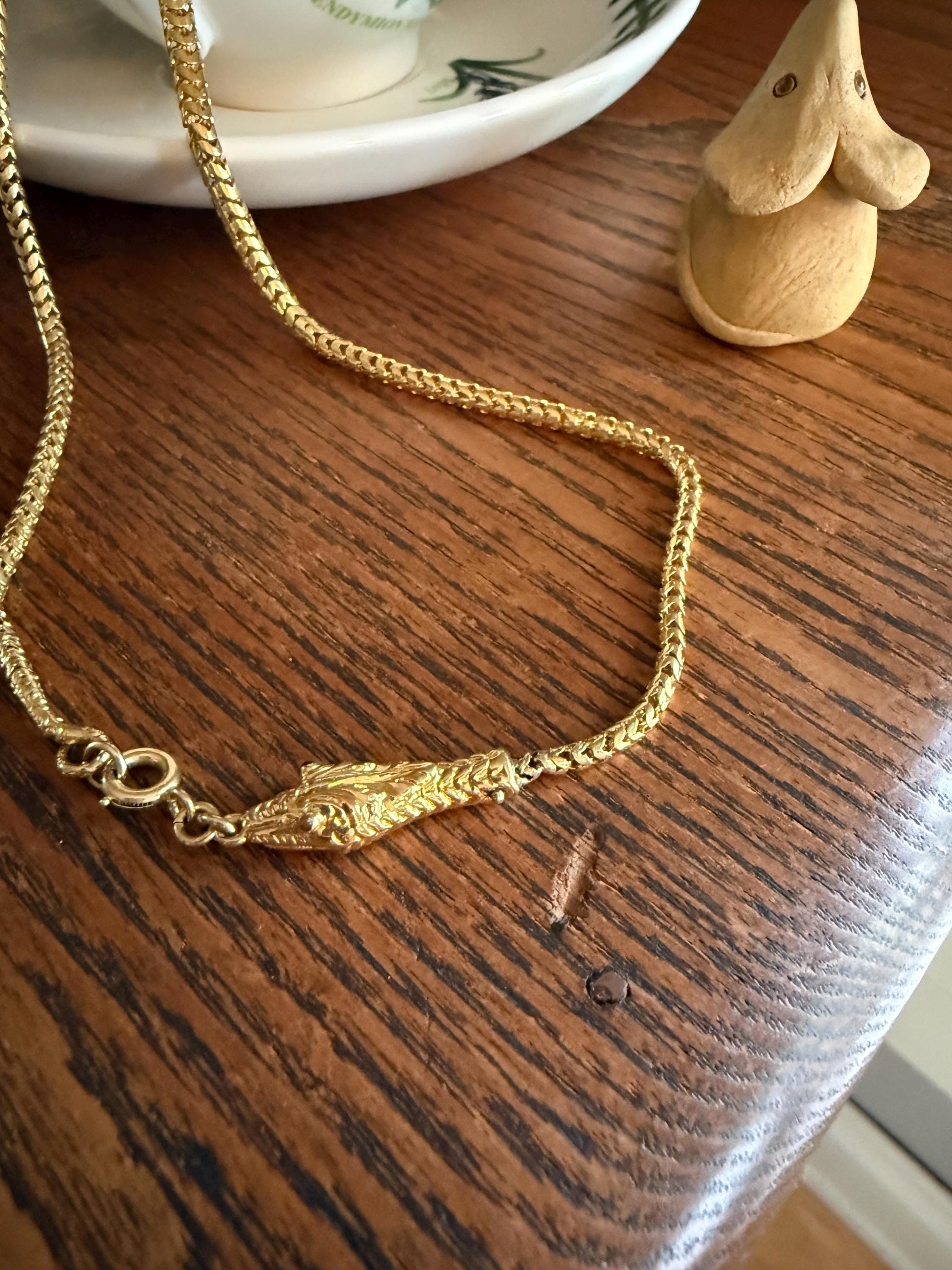 Antique SNAKE Head and Coiled Tail Reticulated Scales Chain 20g 18k Gold Solid Victorian Figural Heavy Necklace