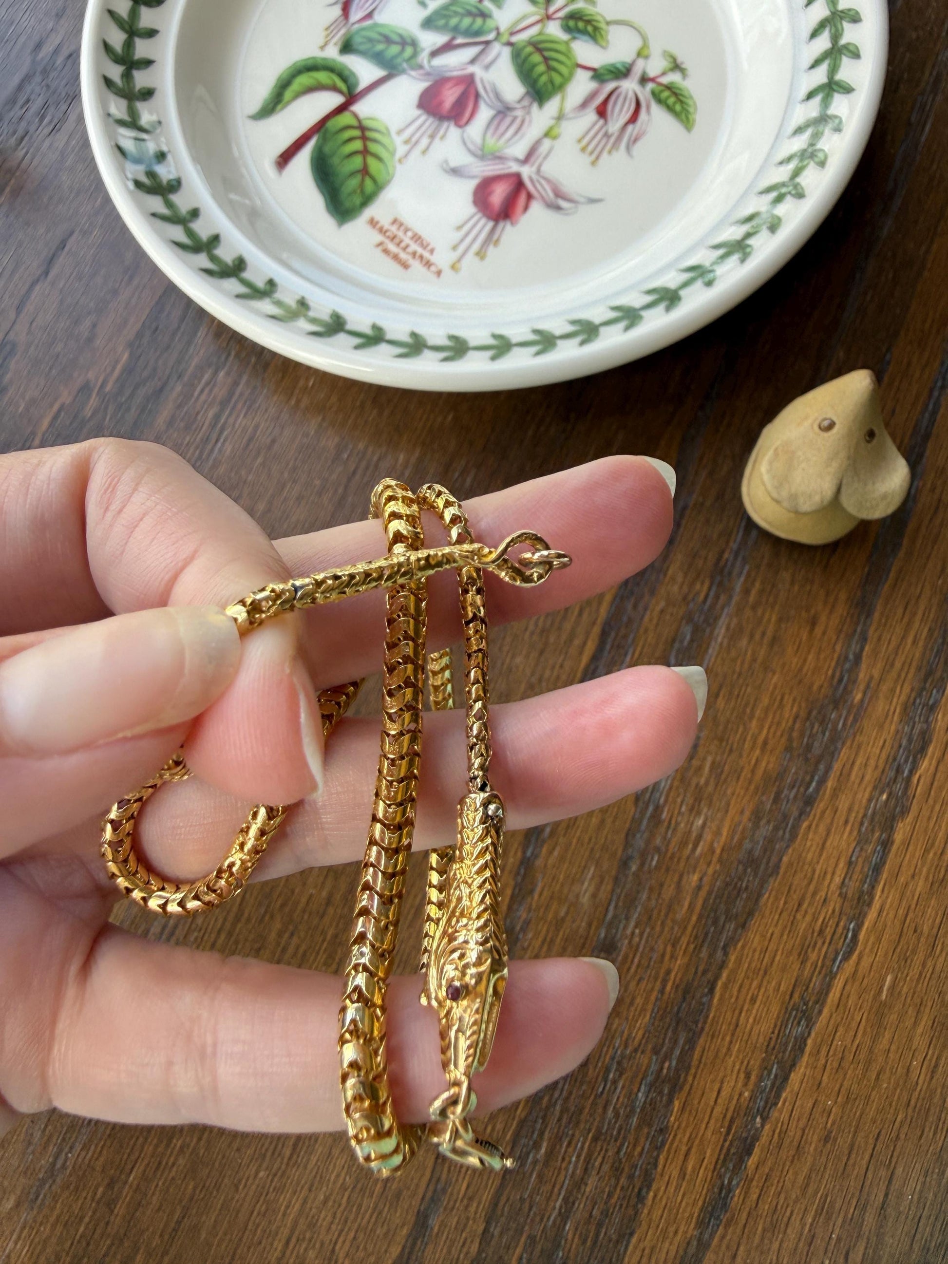 Antique SNAKE Head and Coiled Tail Reticulated Scales Chain 20g 18k Gold Solid Victorian Figural Heavy Necklace