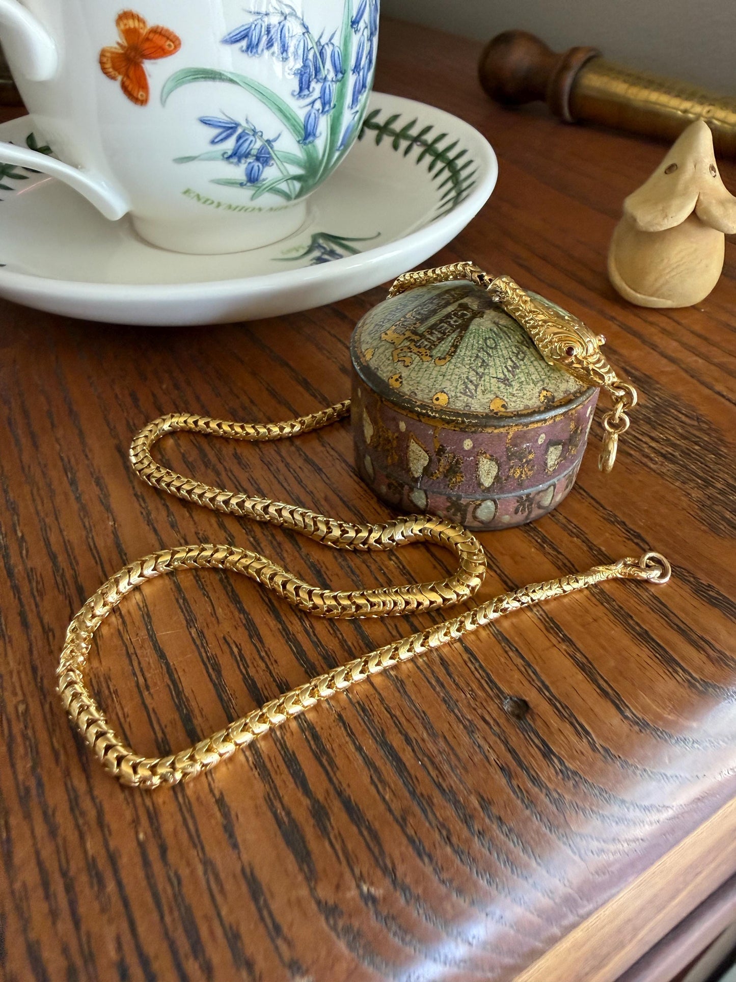 Antique SNAKE Head and Coiled Tail Reticulated Scales Chain 20g 18k Gold Solid Victorian Figural Heavy Necklace