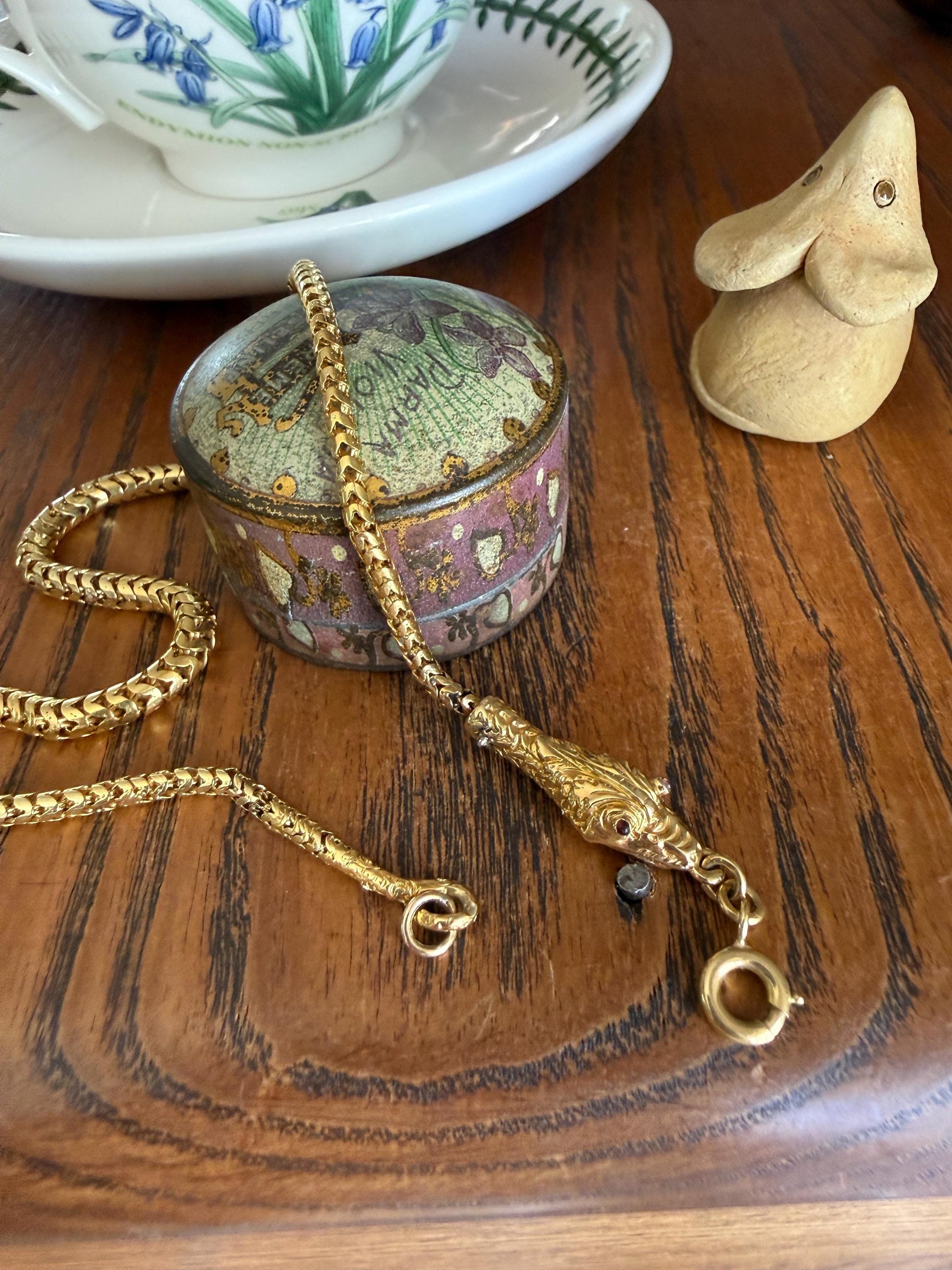 Antique SNAKE Head and Coiled Tail Reticulated Scales Chain 20g 18k Gold Solid Victorian Figural Heavy Necklace