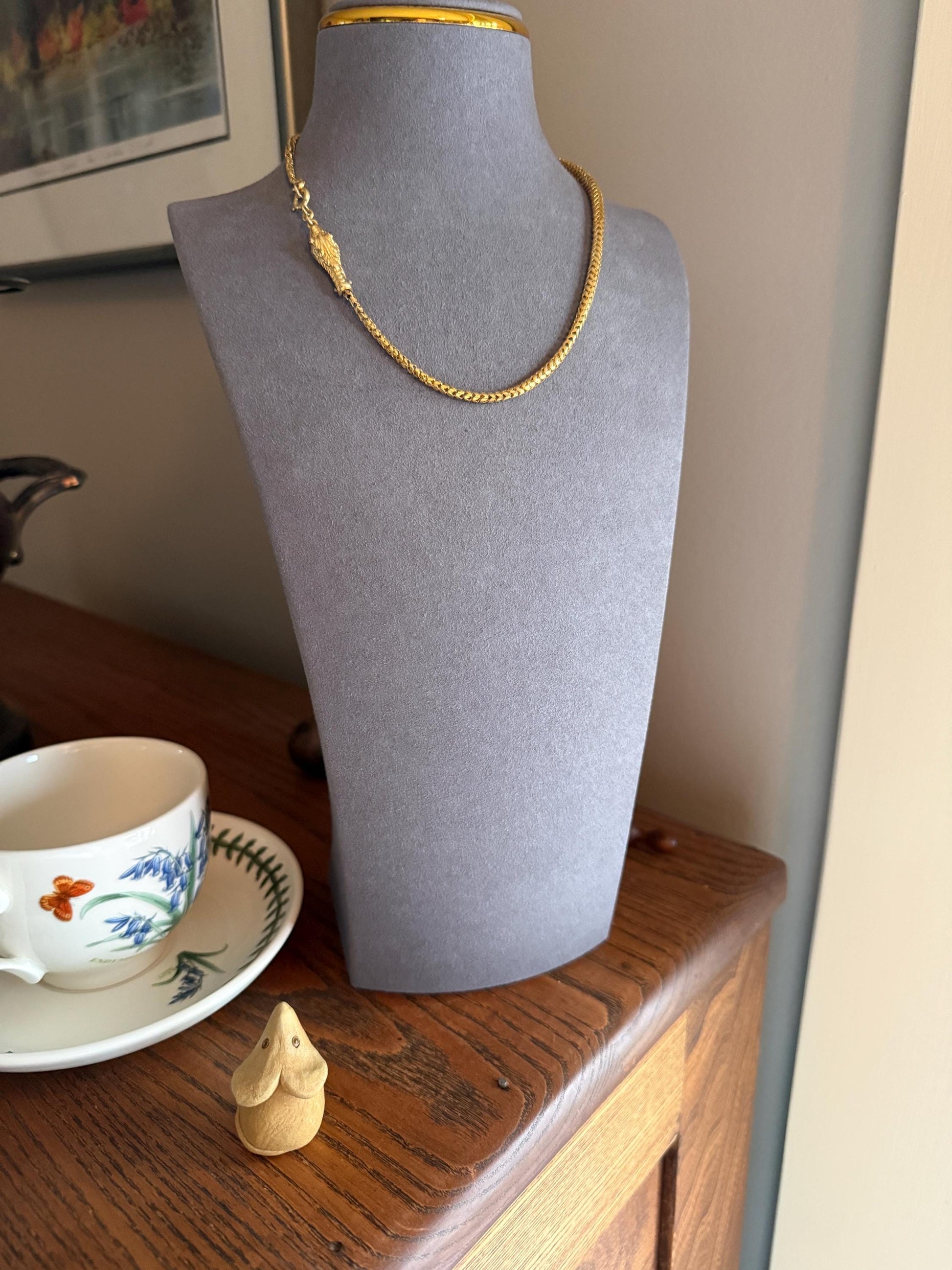 Antique SNAKE Head and Coiled Tail Reticulated Scales Chain 20g 18k Gold Solid Victorian Figural Heavy Necklace