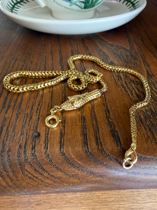 Antique SNAKE Head and Coiled Tail Reticulated Scales Chain 20g 18k Gold Solid Victorian Figural Heavy Necklace