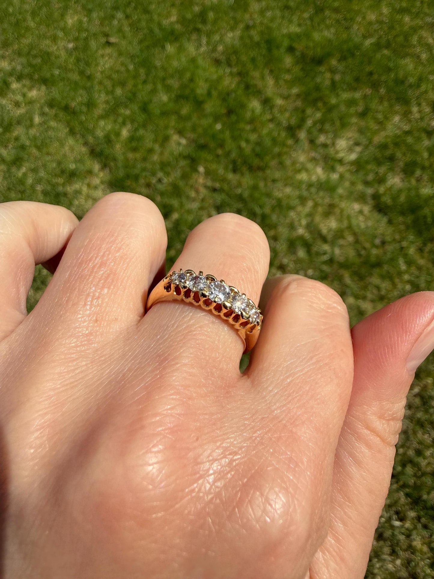 Victorian Antique .7 Carat Old Mine Cut Diamond Five Stone Ring Sturdy 18k GOLD Stacker Band OMC Daily Wearer