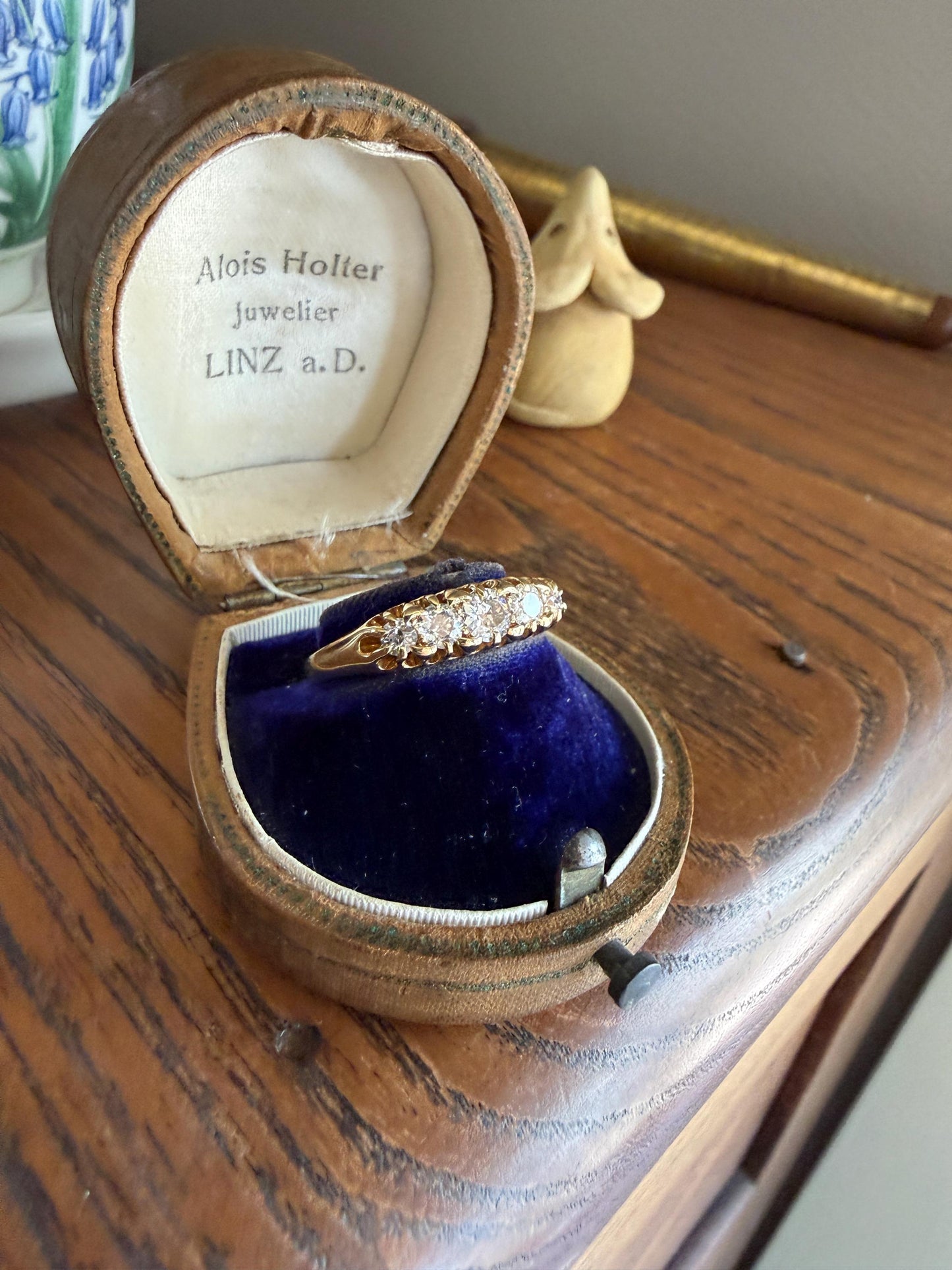 Victorian Antique .7 Carat Old Mine Cut Diamond Five Stone Ring Sturdy 18k GOLD Stacker Band OMC Daily Wearer