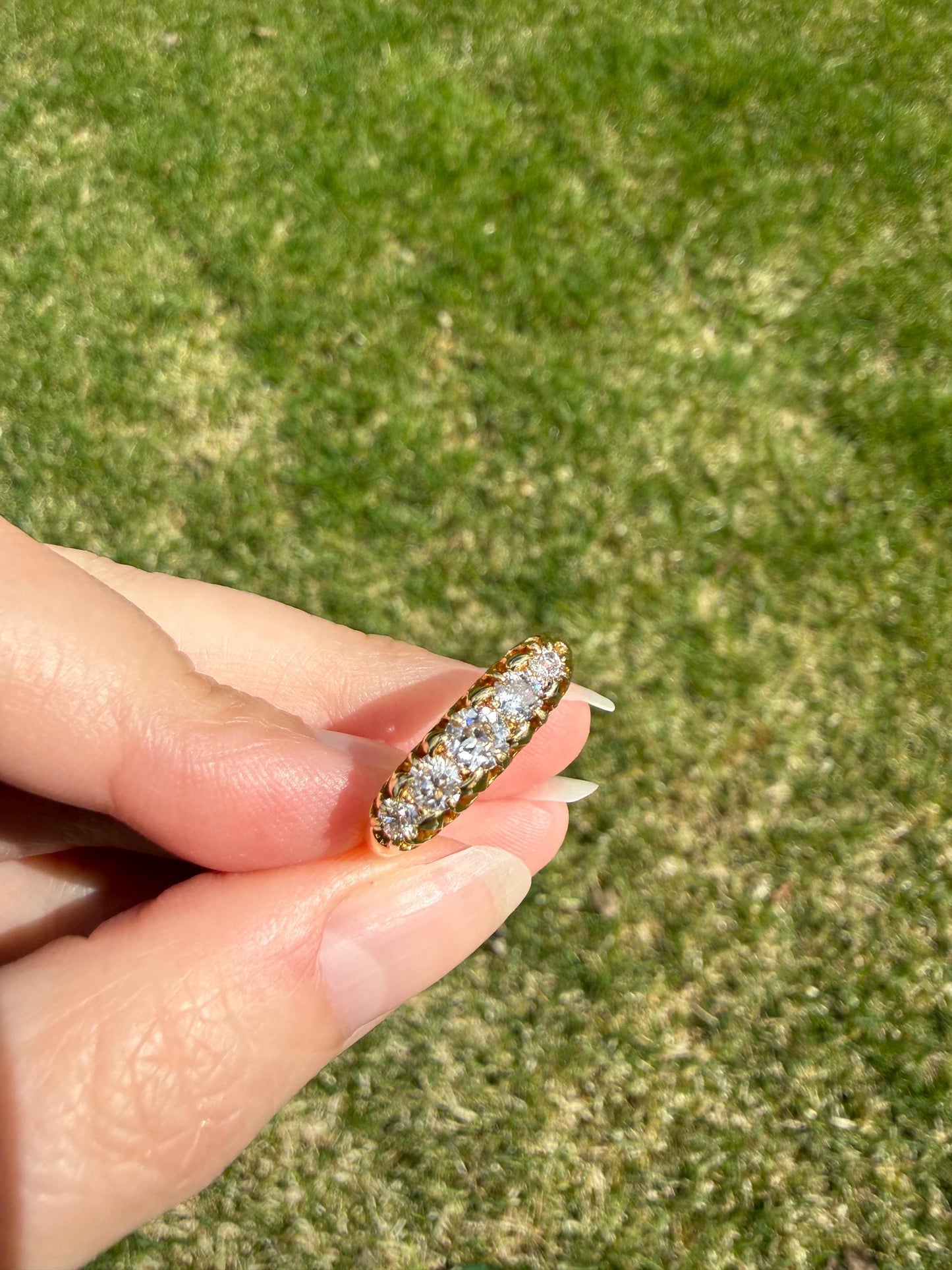 Victorian Antique .7 Carat Old Mine Cut Diamond Five Stone Ring Sturdy 18k GOLD Stacker Band OMC Daily Wearer