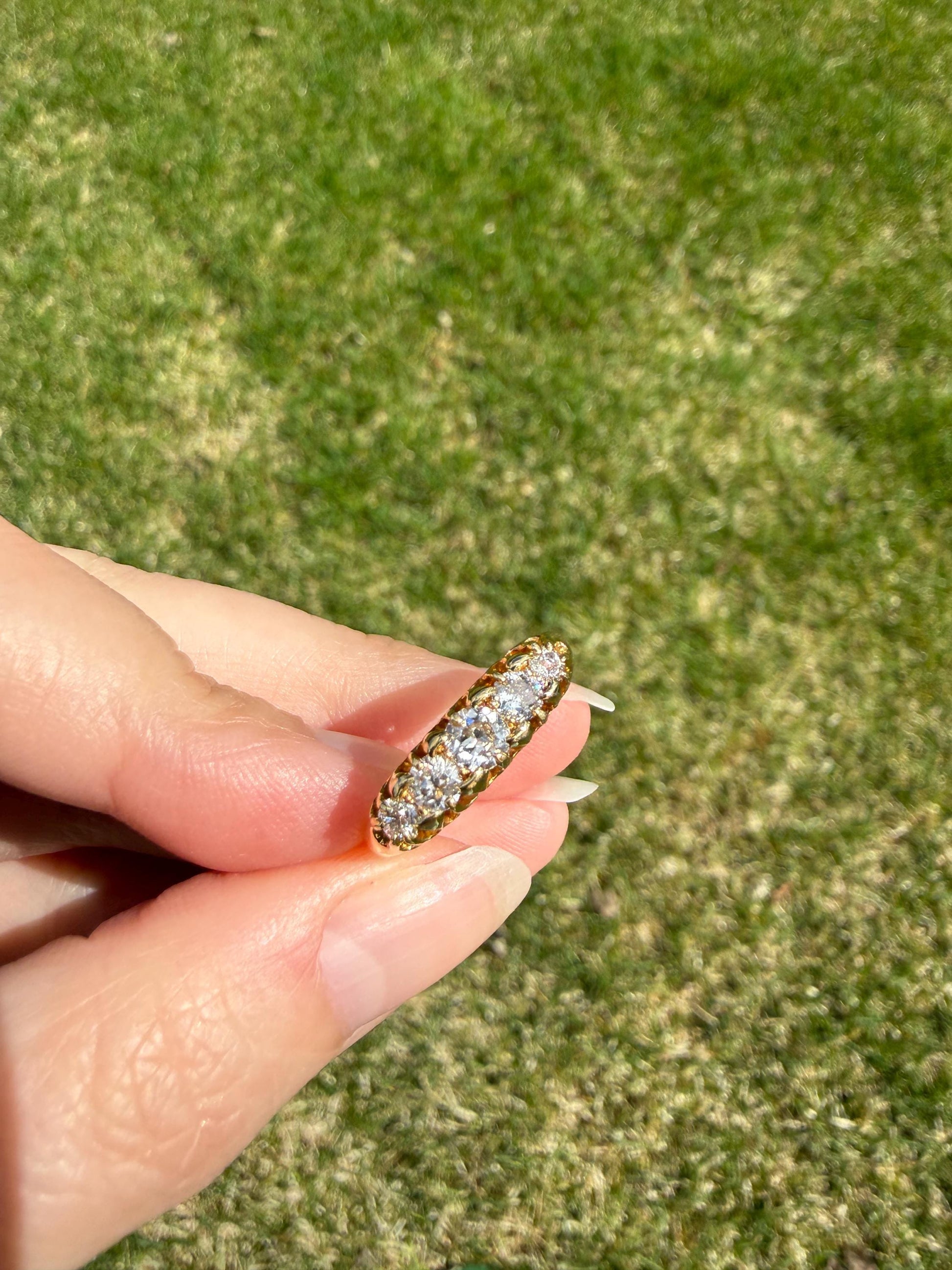 Victorian Antique .7 Carat Old Mine Cut Diamond Five Stone Ring Sturdy 18k GOLD Stacker Band OMC Daily Wearer