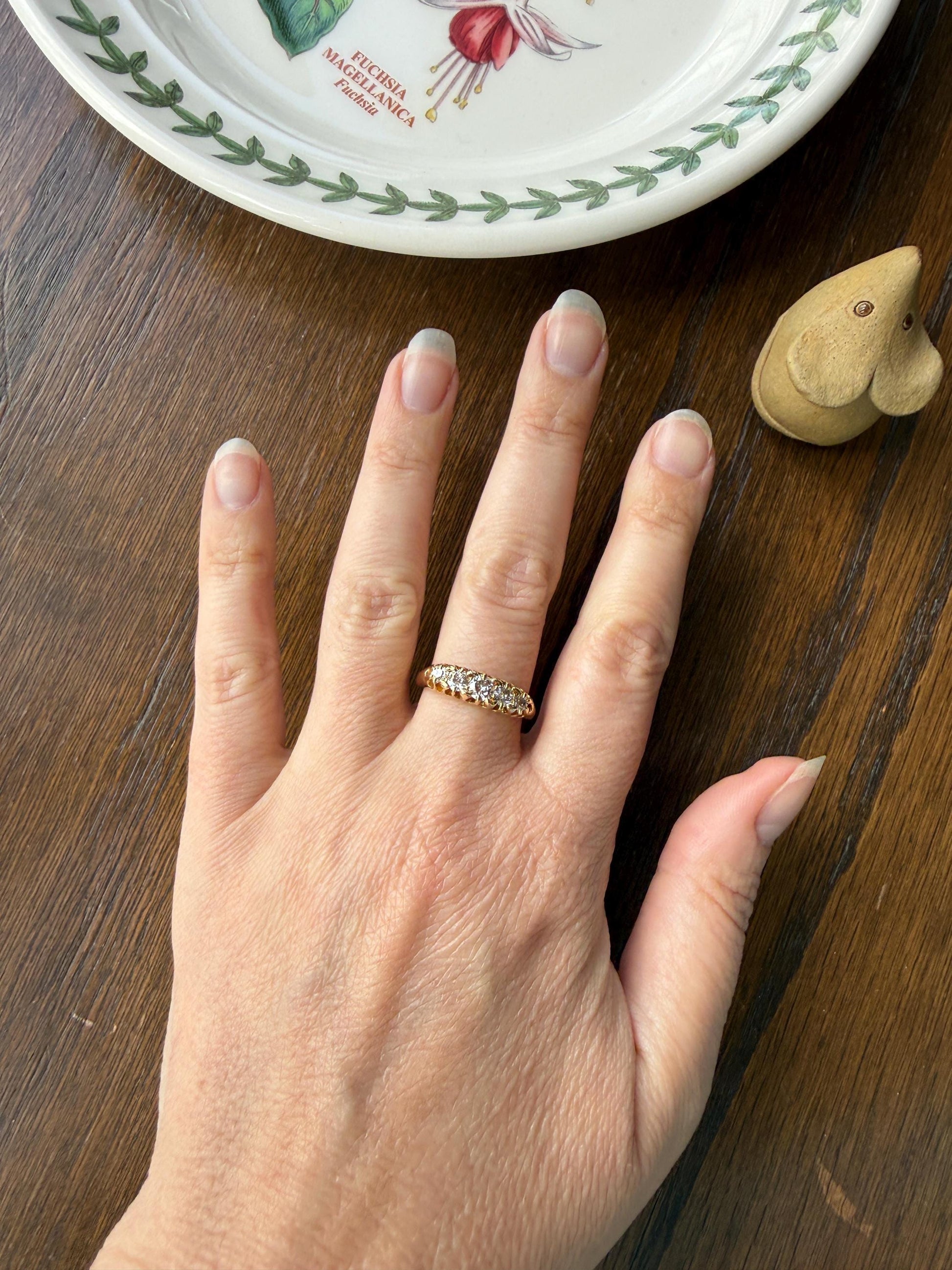 Victorian Antique .7 Carat Old Mine Cut Diamond Five Stone Ring Sturdy 18k GOLD Stacker Band OMC Daily Wearer