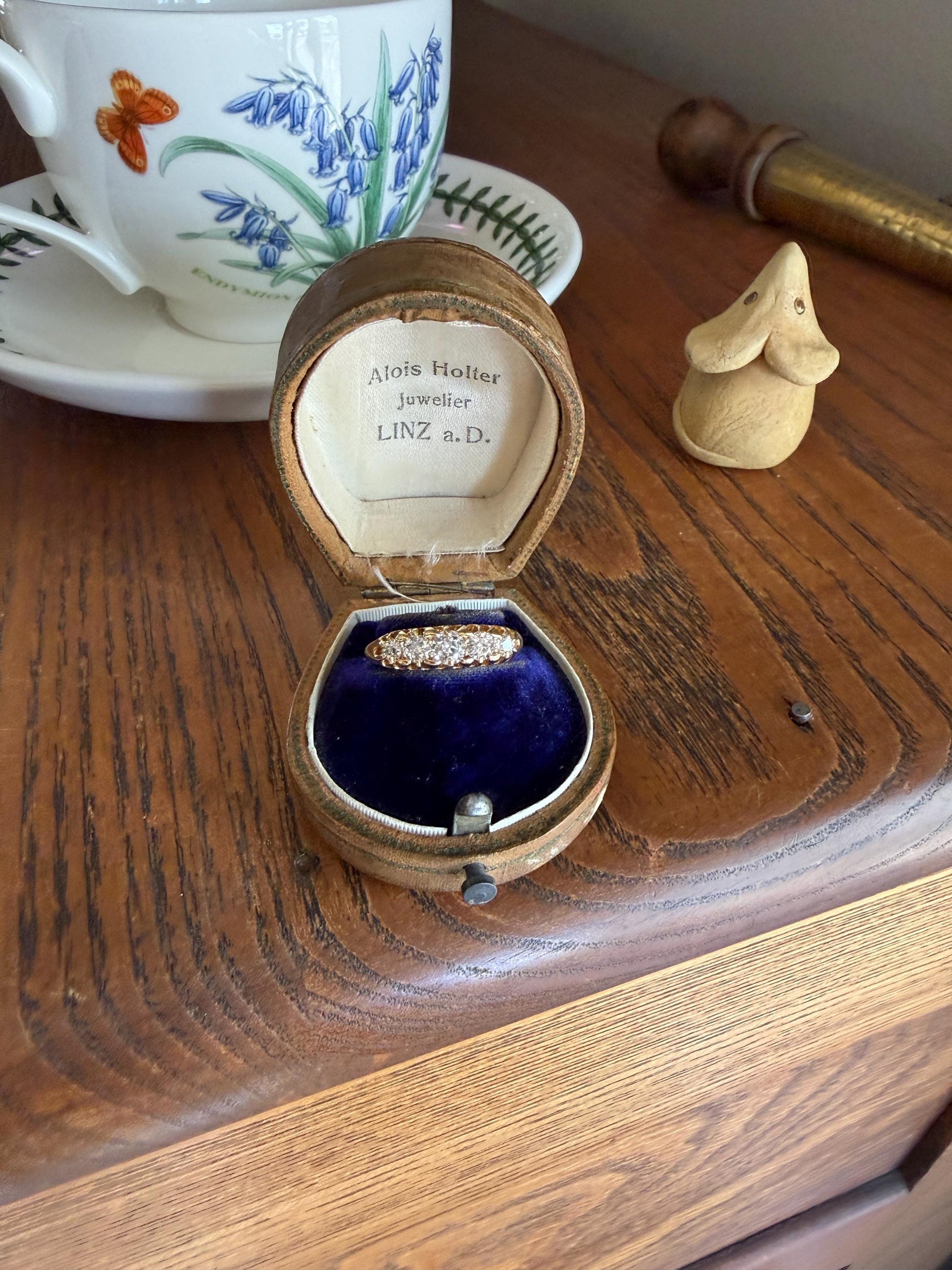 Victorian Antique .7 Carat Old Mine Cut Diamond Five Stone Ring Sturdy 18k GOLD Stacker Band OMC Daily Wearer