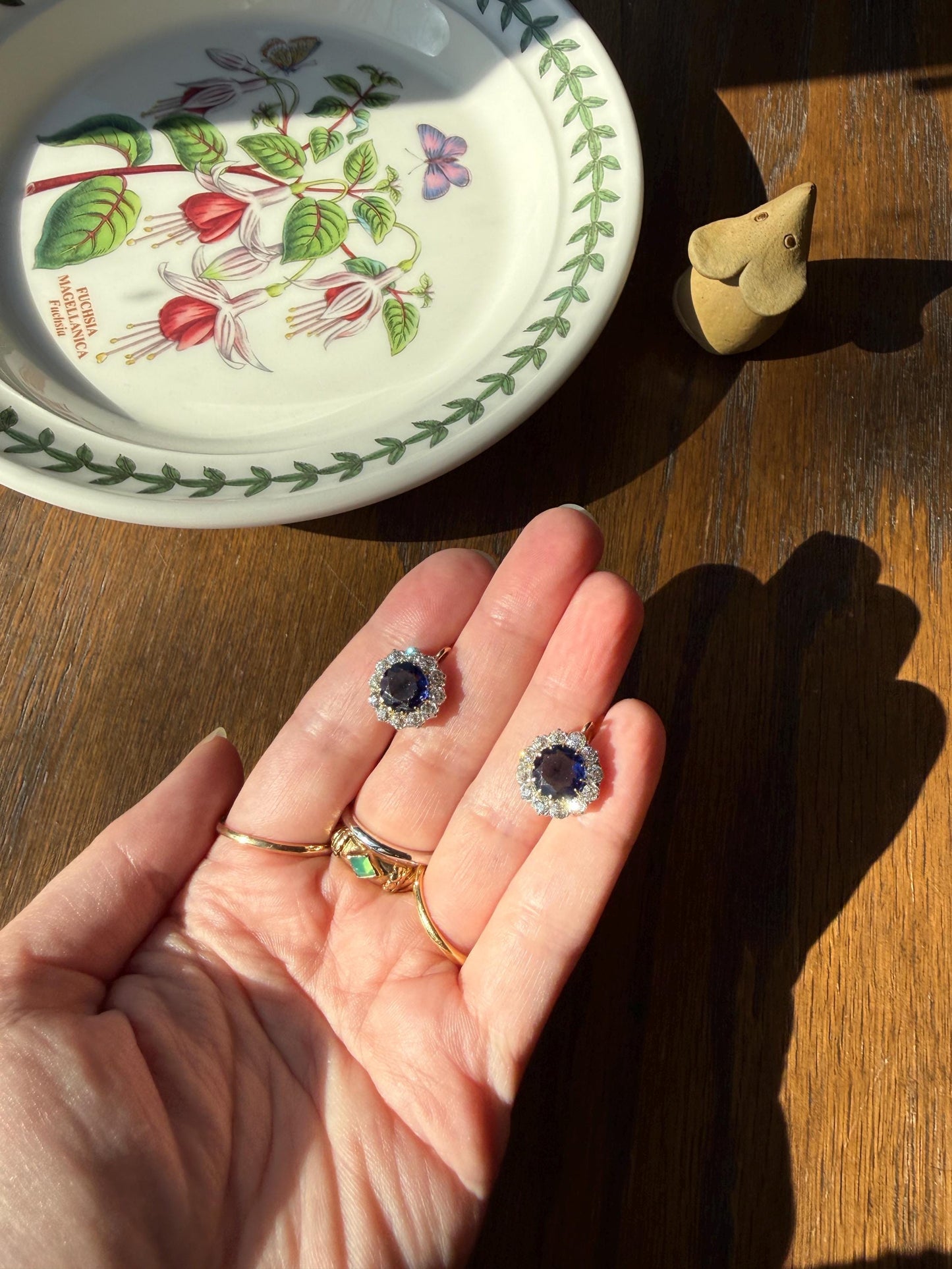 Antique 1.7 Carat Old Mine Cut DIAMOND Blue Paste Faux Sapphire 18k Gold Halo Dormeuse Earrings Victorian Dangle Gift Something Old Blue