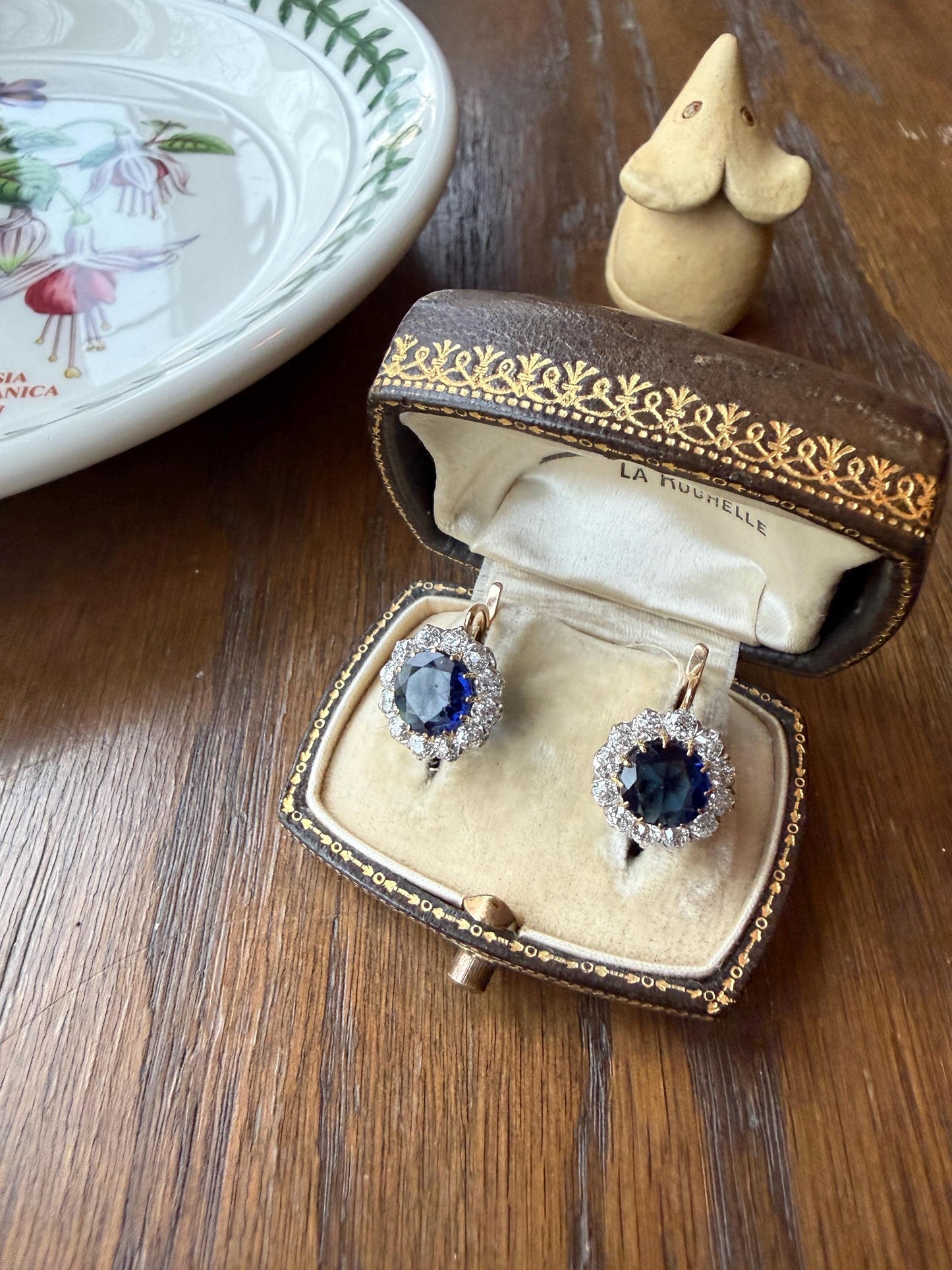 Antique 1.7 Carat Old Mine Cut DIAMOND Blue Paste Faux Sapphire 18k Gold Halo Dormeuse Earrings Victorian Dangle Gift Something Old Blue