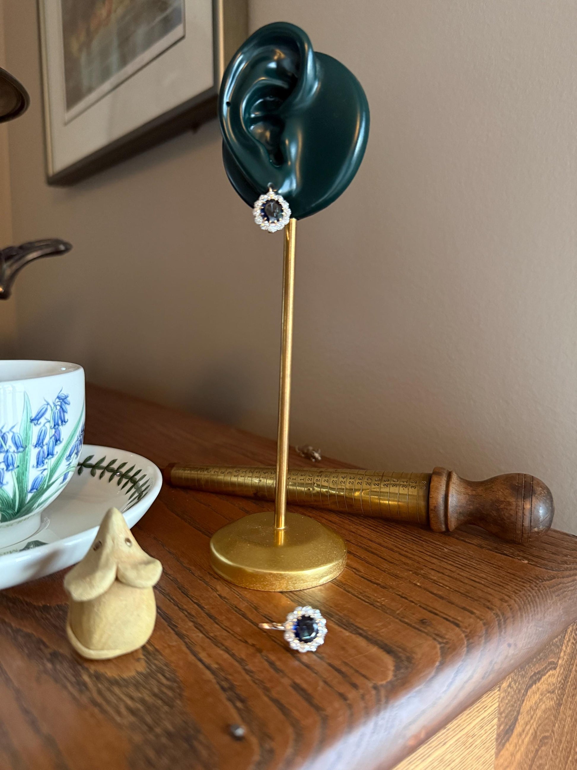 Antique 1.7 Carat Old Mine Cut DIAMOND Blue Paste Faux Sapphire 18k Gold Halo Dormeuse Earrings Victorian Dangle Gift Something Old Blue