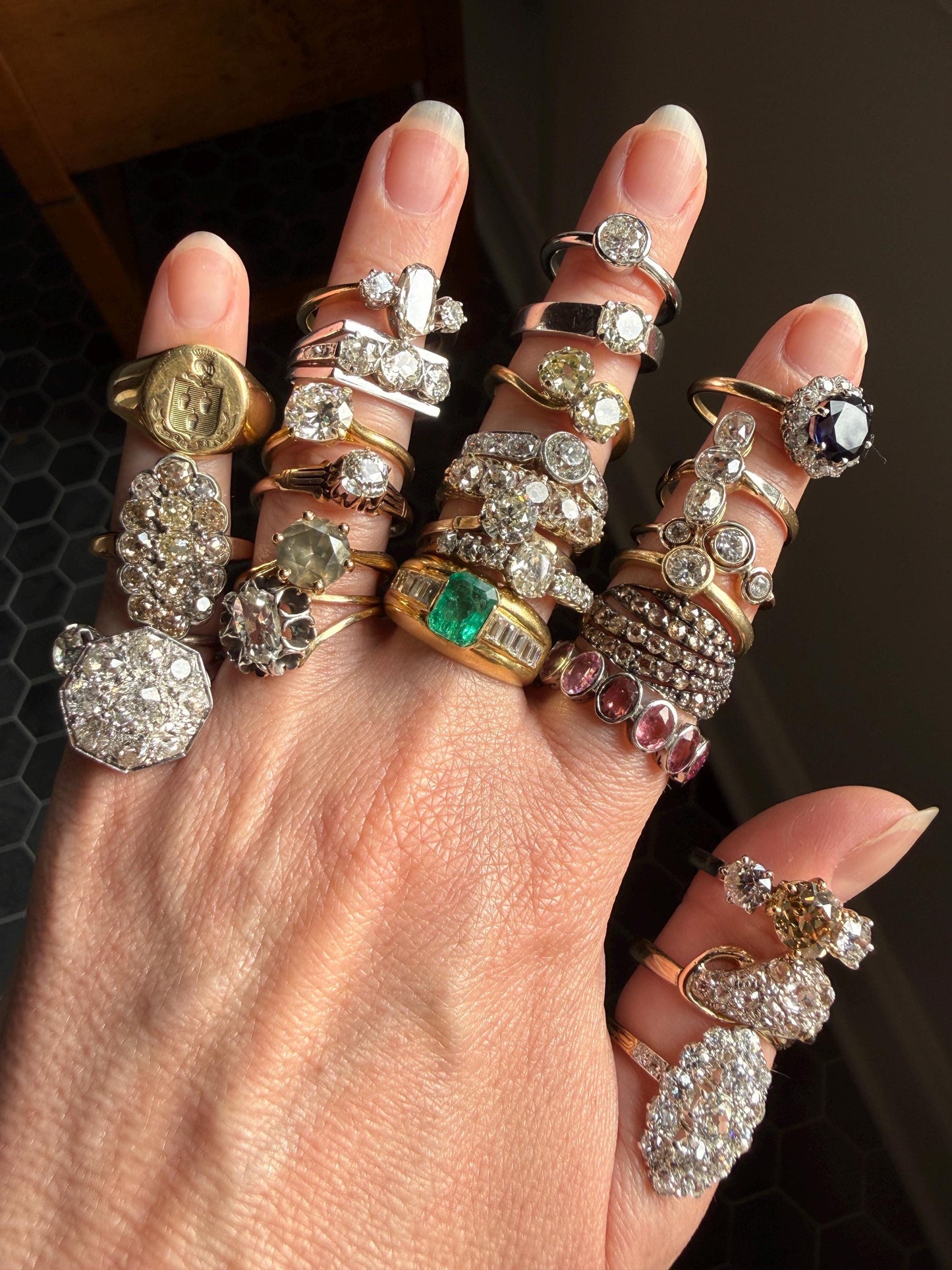 Chunky Vintage 0.9 Carat Old European Cut DIAMOND Bezel Set Ring Art Deco Stacker Donut Band 18k White Gold Solitaire Geometric Engagement