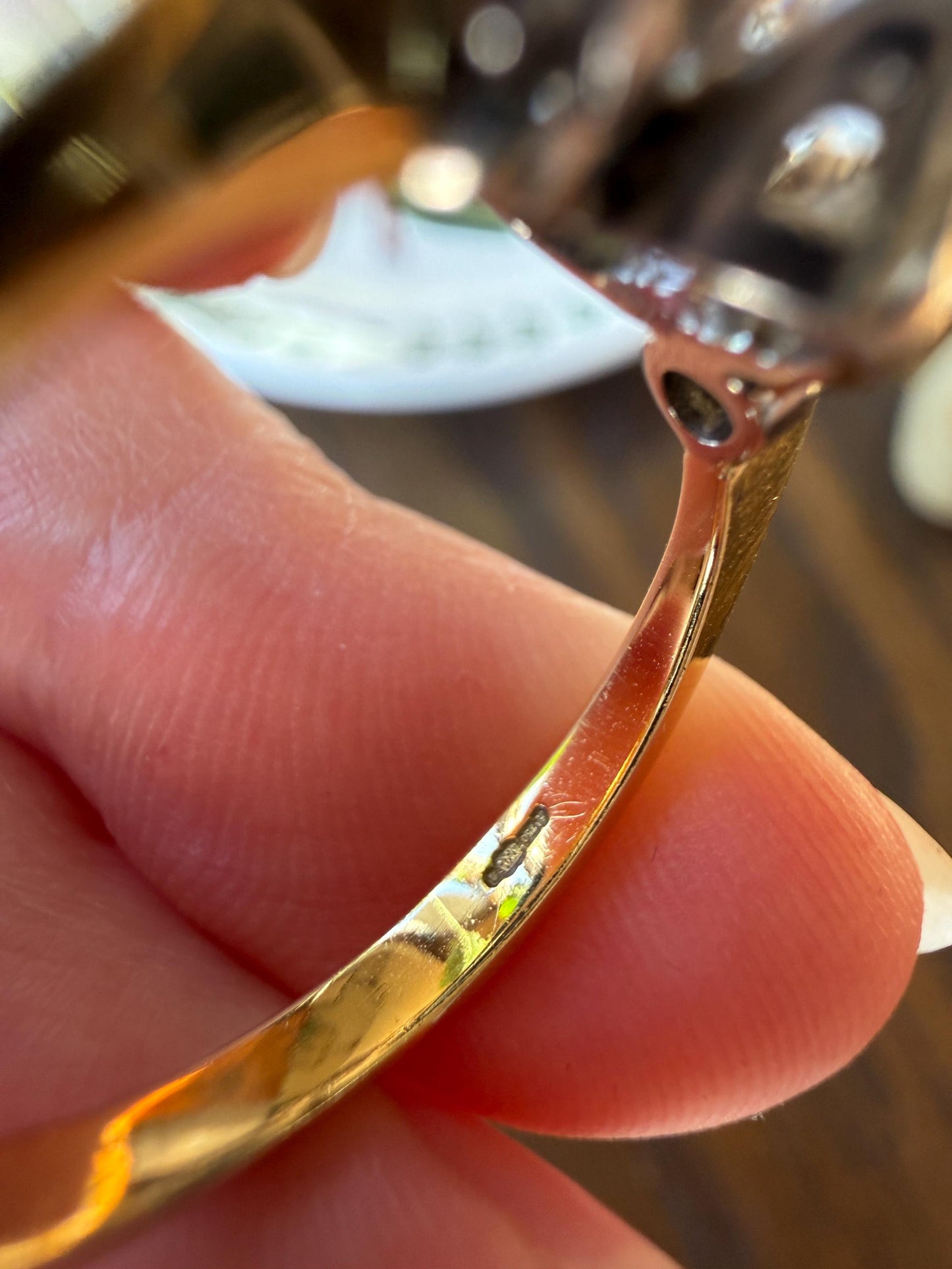 Unique Vintage Elongated Natural VS Portrait Rose Cut Three Stone DIAMOND Ring 18k Gold Solid Cushion Oval Stacker Band