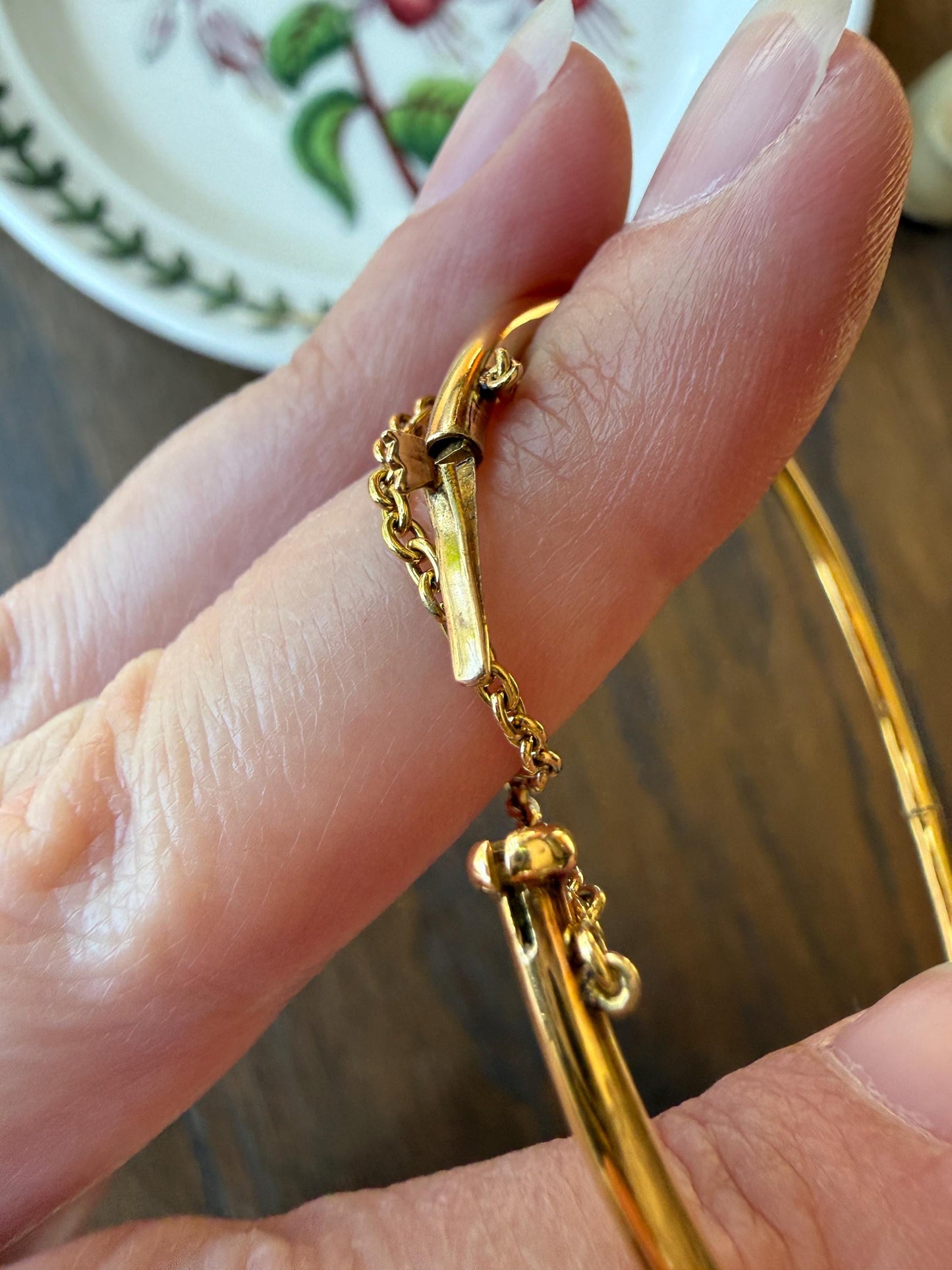 ANTIQUE Old European Mine Cut DIAMOND BANGLE Bracelet 15k Gold Solid Hinged Five Stone Prong Set Linear