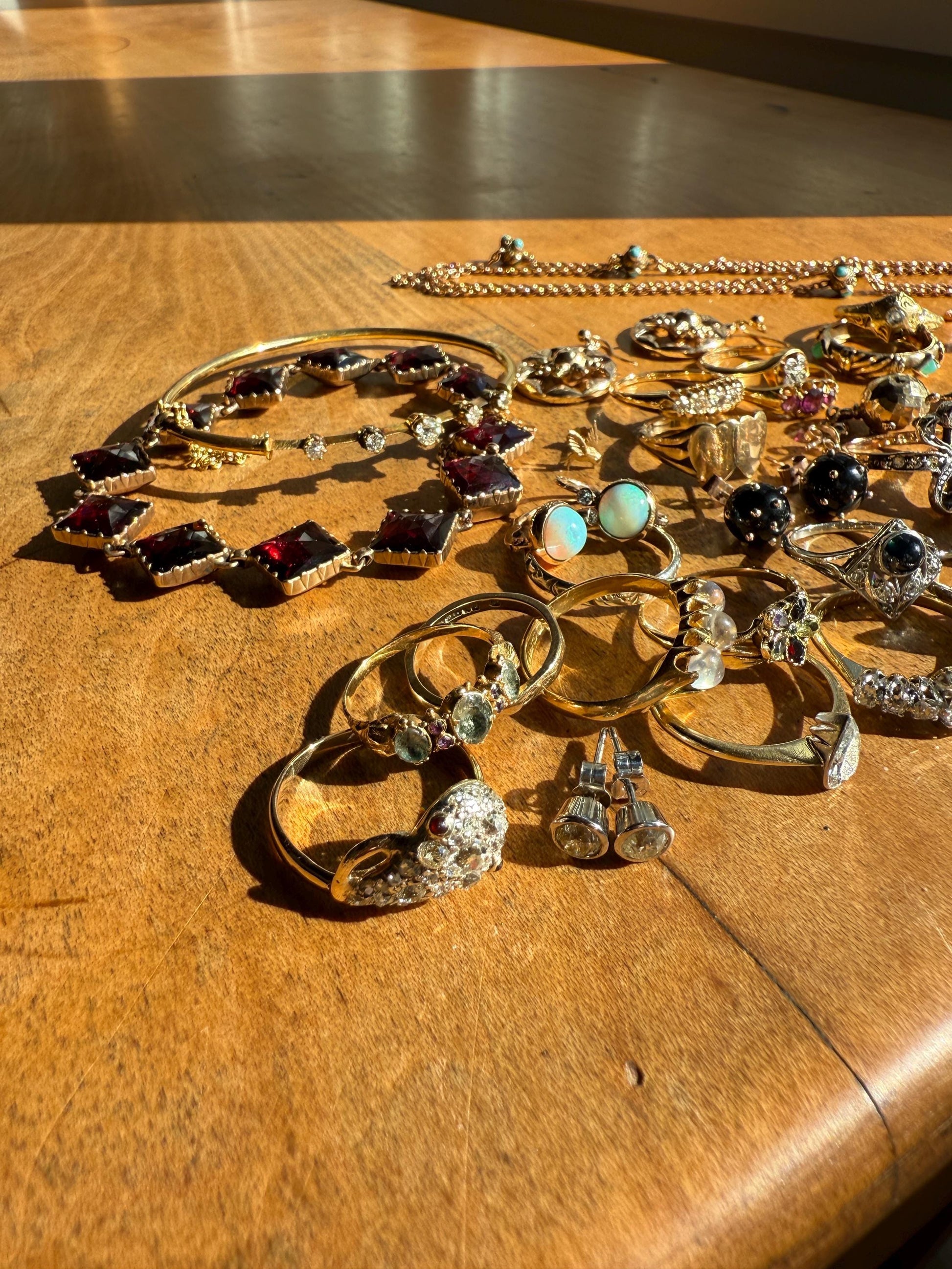 ANTIQUE Old European Mine Cut DIAMOND BANGLE Bracelet 15k Gold Solid Hinged Five Stone Prong Set Linear