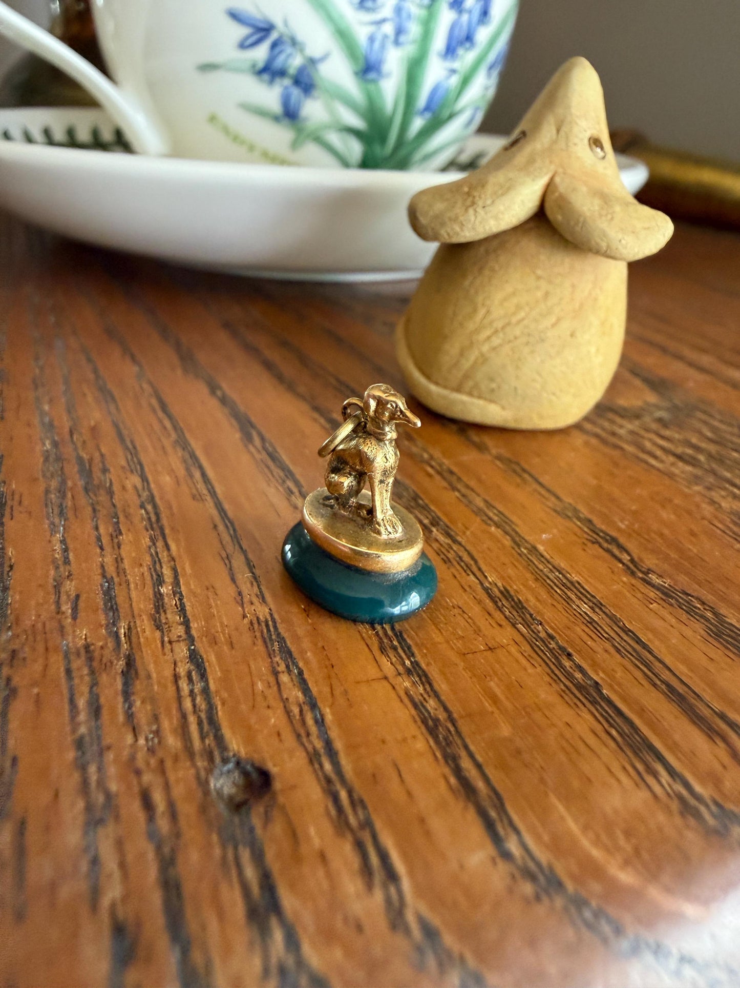 FRENCH ViCTORIAN Dog Watch Fob Pendant 18k Gold Green Bloodstone Intaglio Wax Seal Figural Antique Greyhound Loyalty
