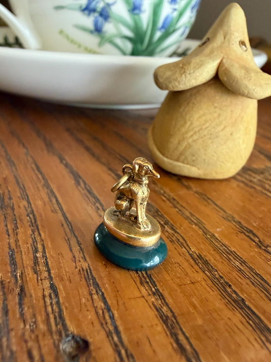 FRENCH ViCTORIAN Dog Watch Fob Pendant 18k Gold Green Bloodstone Intaglio Wax Seal Figural Antique Greyhound Loyalty