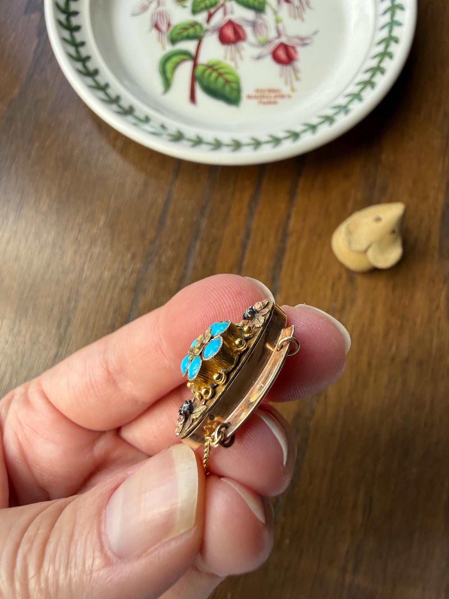 FORGET Me NOT Turquoise Antique 18k Tricolor GOLD Diamond Floral Clasp Pendant Salvaged Jewelry Finding Extender Connector Necklace Bracelet