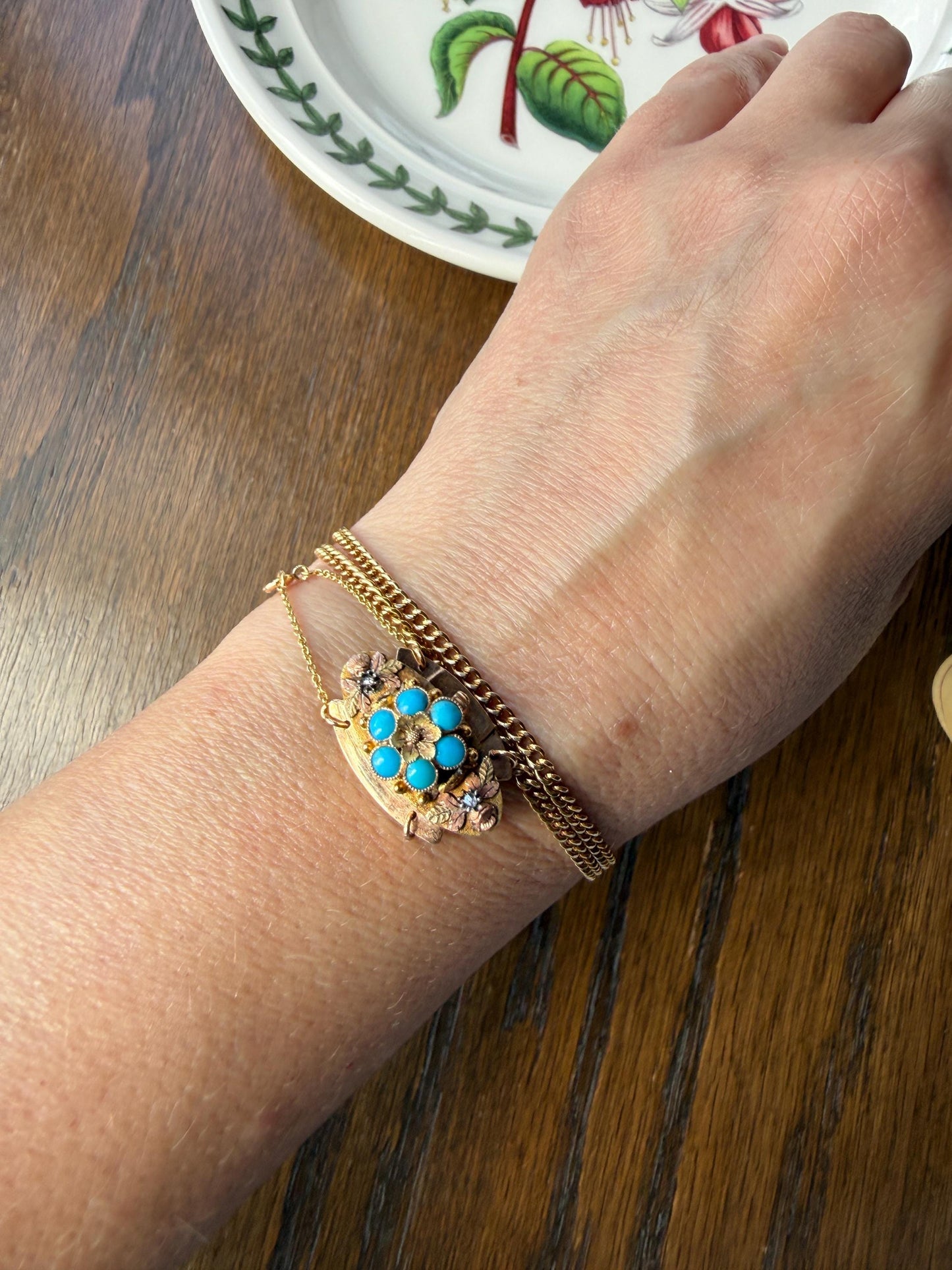 FORGET Me NOT Turquoise Antique 18k Tricolor GOLD Diamond Floral Clasp Pendant Salvaged Jewelry Finding Extender Connector Necklace Bracelet