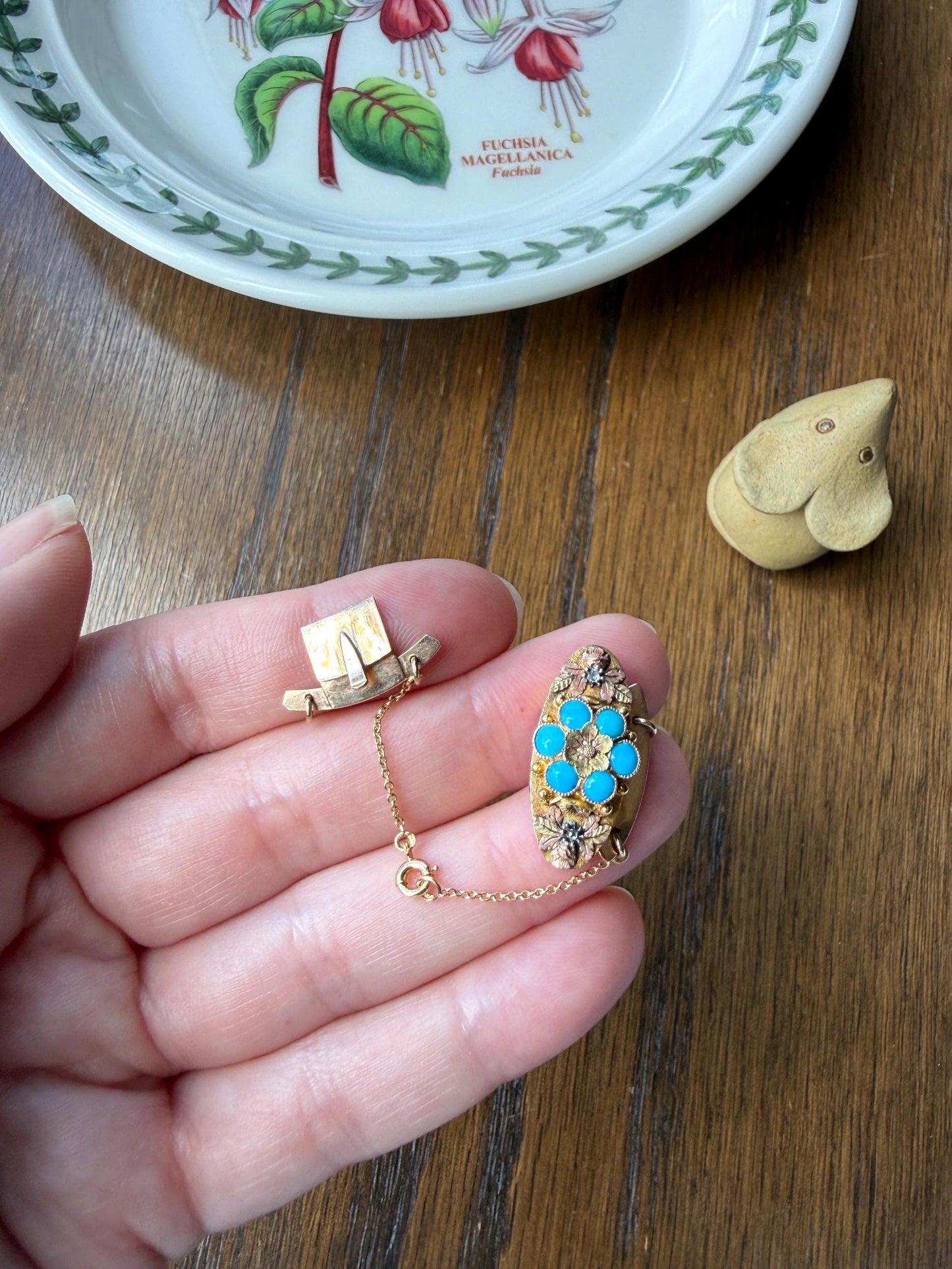 FORGET Me NOT Turquoise Antique 18k Tricolor GOLD Diamond Floral Clasp Pendant Salvaged Jewelry Finding Extender Connector Necklace Bracelet