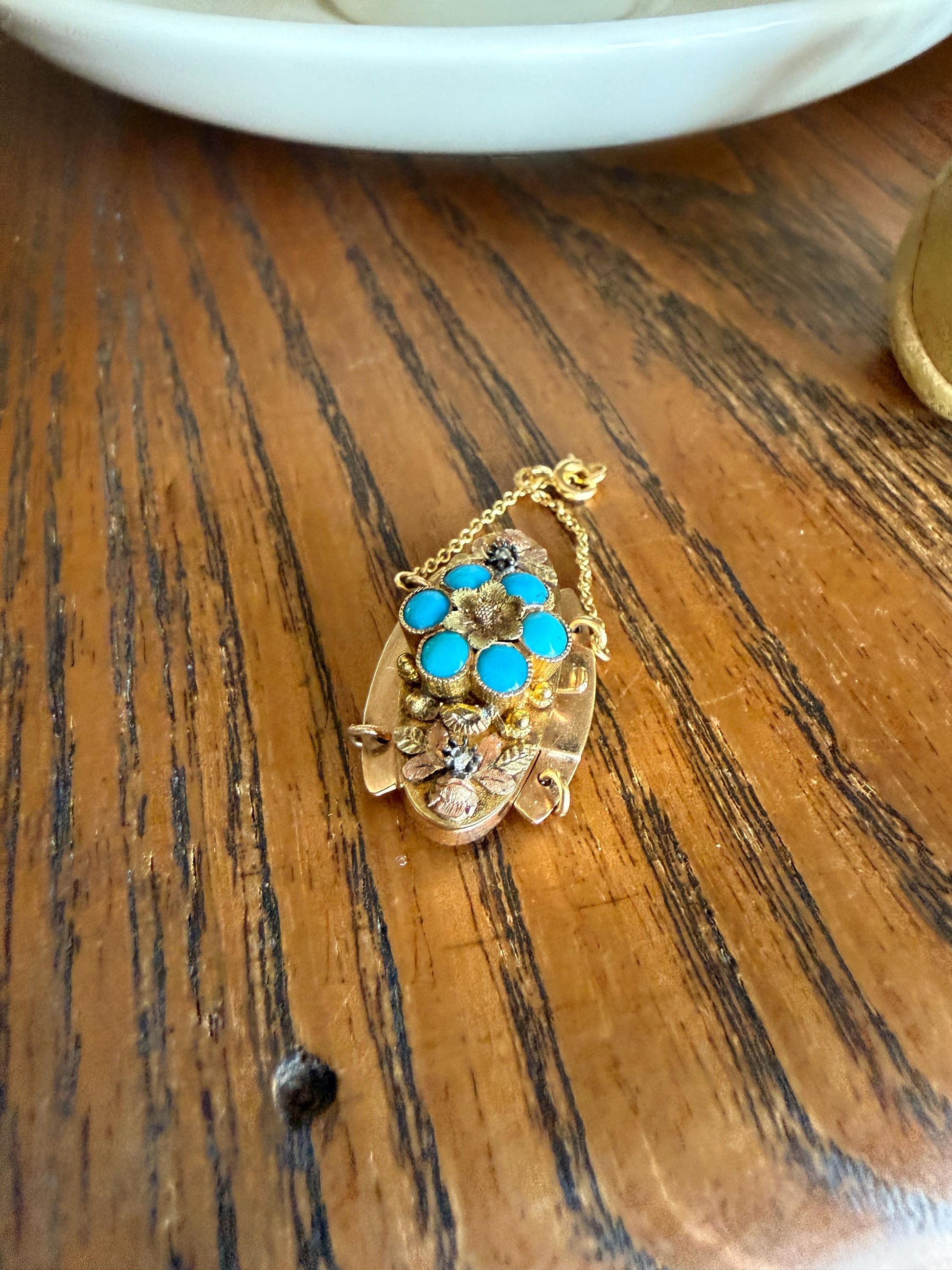 FORGET Me NOT Turquoise Antique 18k Tricolor GOLD Diamond Floral Clasp Pendant Salvaged Jewelry Finding Extender Connector Necklace Bracelet