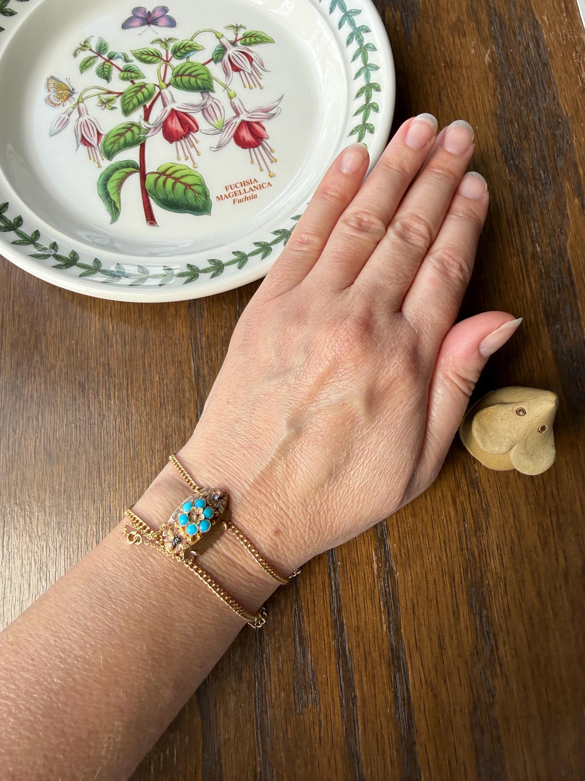 FORGET Me NOT Turquoise Antique 18k Tricolor GOLD Diamond Floral Clasp Pendant Salvaged Jewelry Finding Extender Connector Necklace Bracelet
