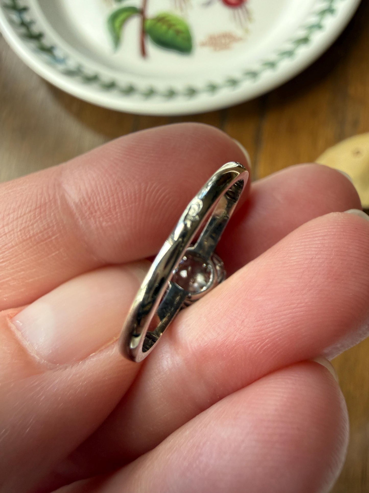 Antique 0.8 Carat Old Mine Cut DIAMOND Ring French 18k White Gold Platinum Halo Solitaire Stacker Band Engagement .8Ctw OMC