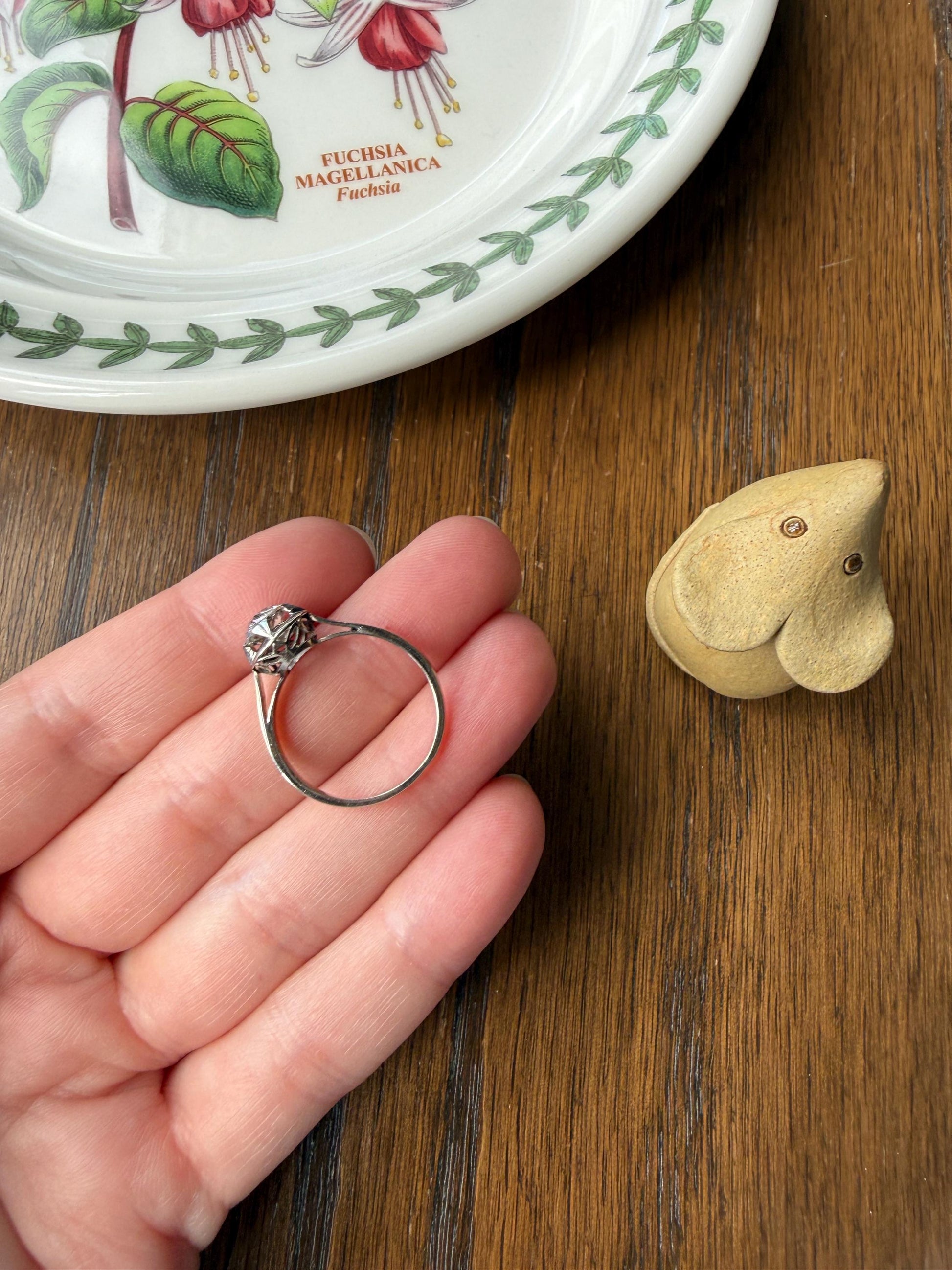 Antique 0.8 Carat Old Mine Cut DIAMOND Ring French 18k White Gold Platinum Halo Solitaire Stacker Band Engagement .8Ctw OMC