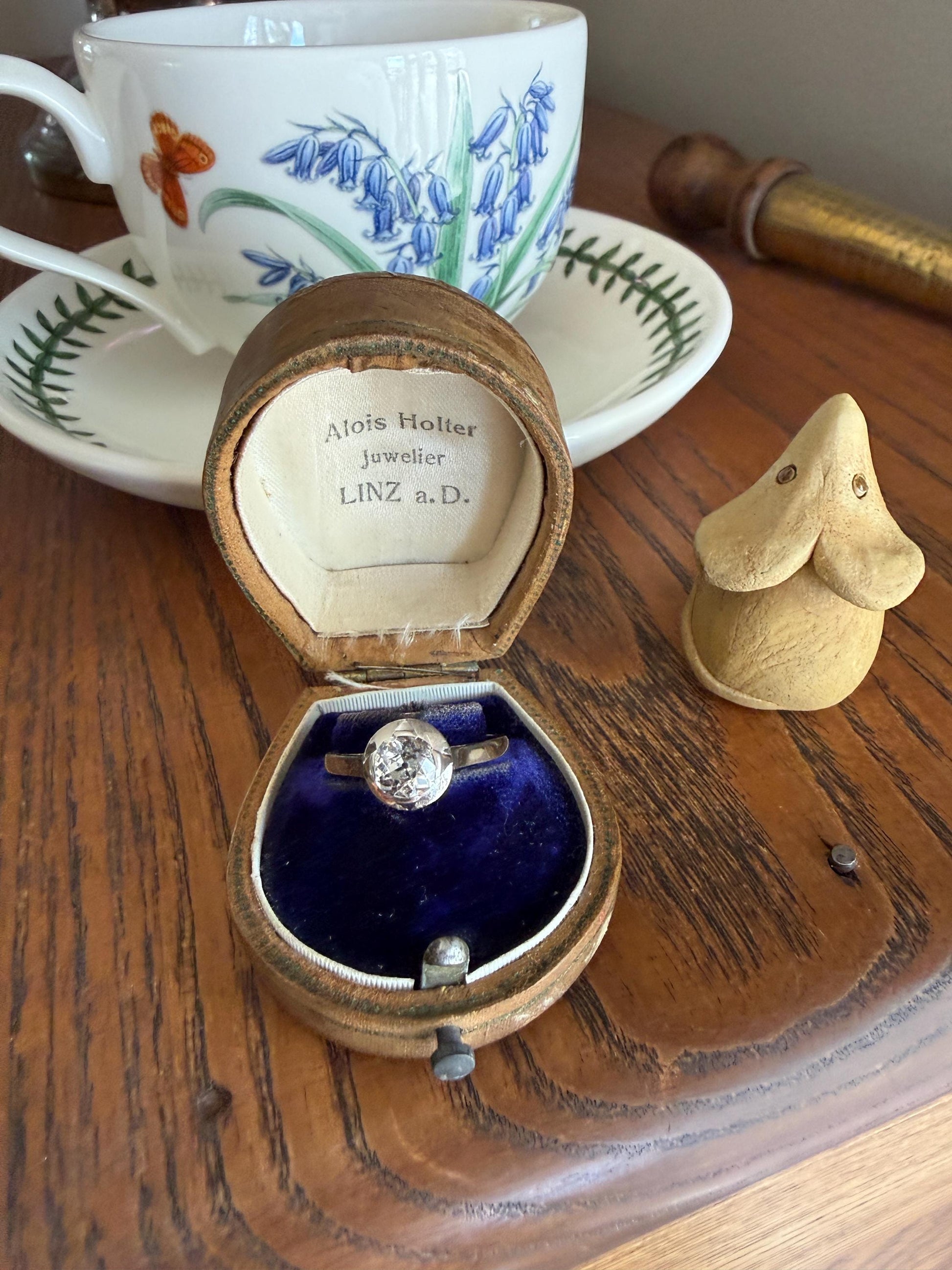 Antique 0.8 Carat Old Mine Cut DIAMOND Ring French 18k White Gold Platinum Halo Solitaire Stacker Band Engagement .8Ctw OMC