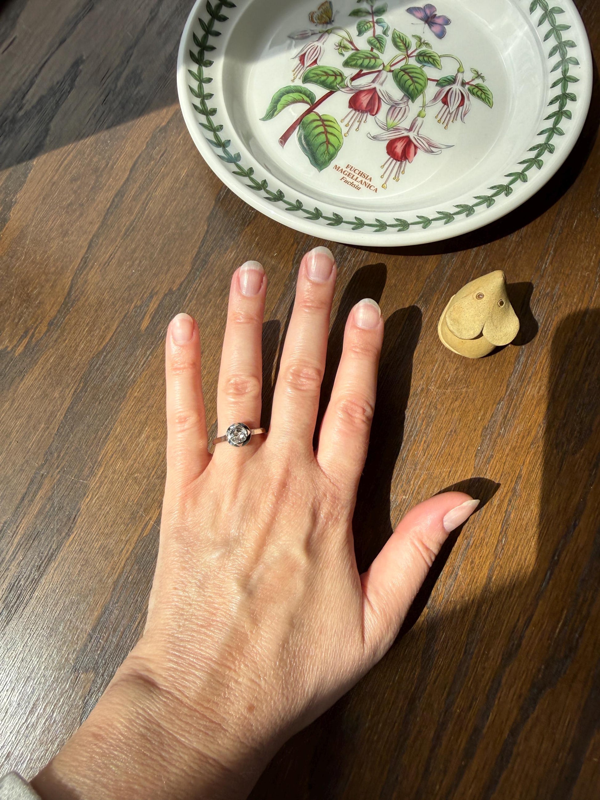 Antique 0.8 Carat Old Mine Cut DIAMOND Ring French 18k White Gold Platinum Halo Solitaire Stacker Band Engagement .8Ctw OMC