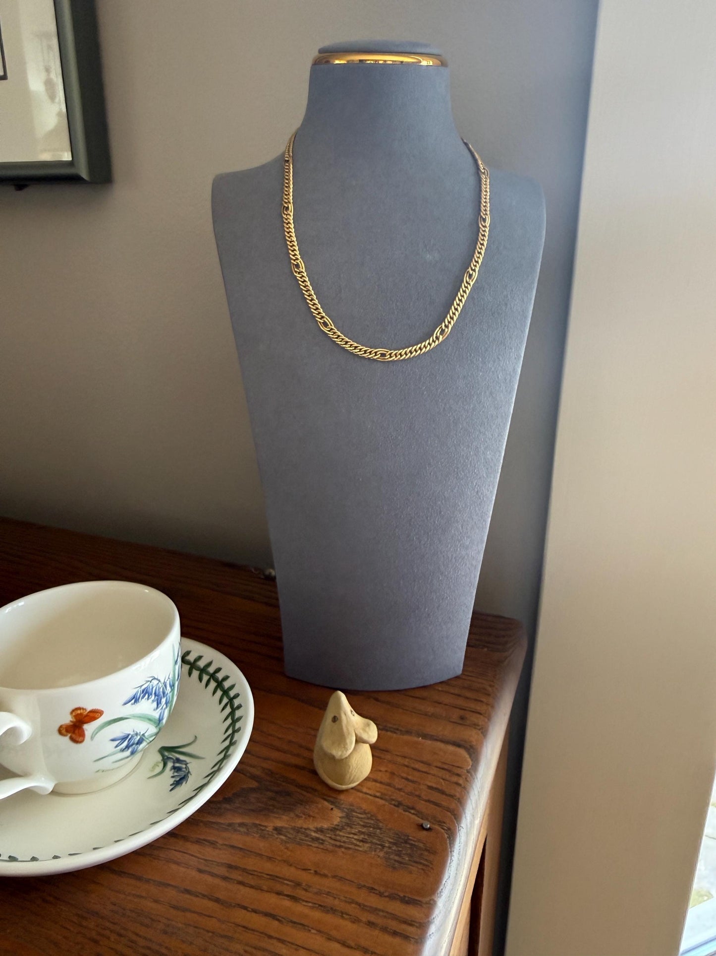 Oval Loop Vintage 12.9g 18k GOLD Solid Chunky Chain Necklace Alternating Curb Braid Links 17.75" Collar 5.8mm Wide Layering