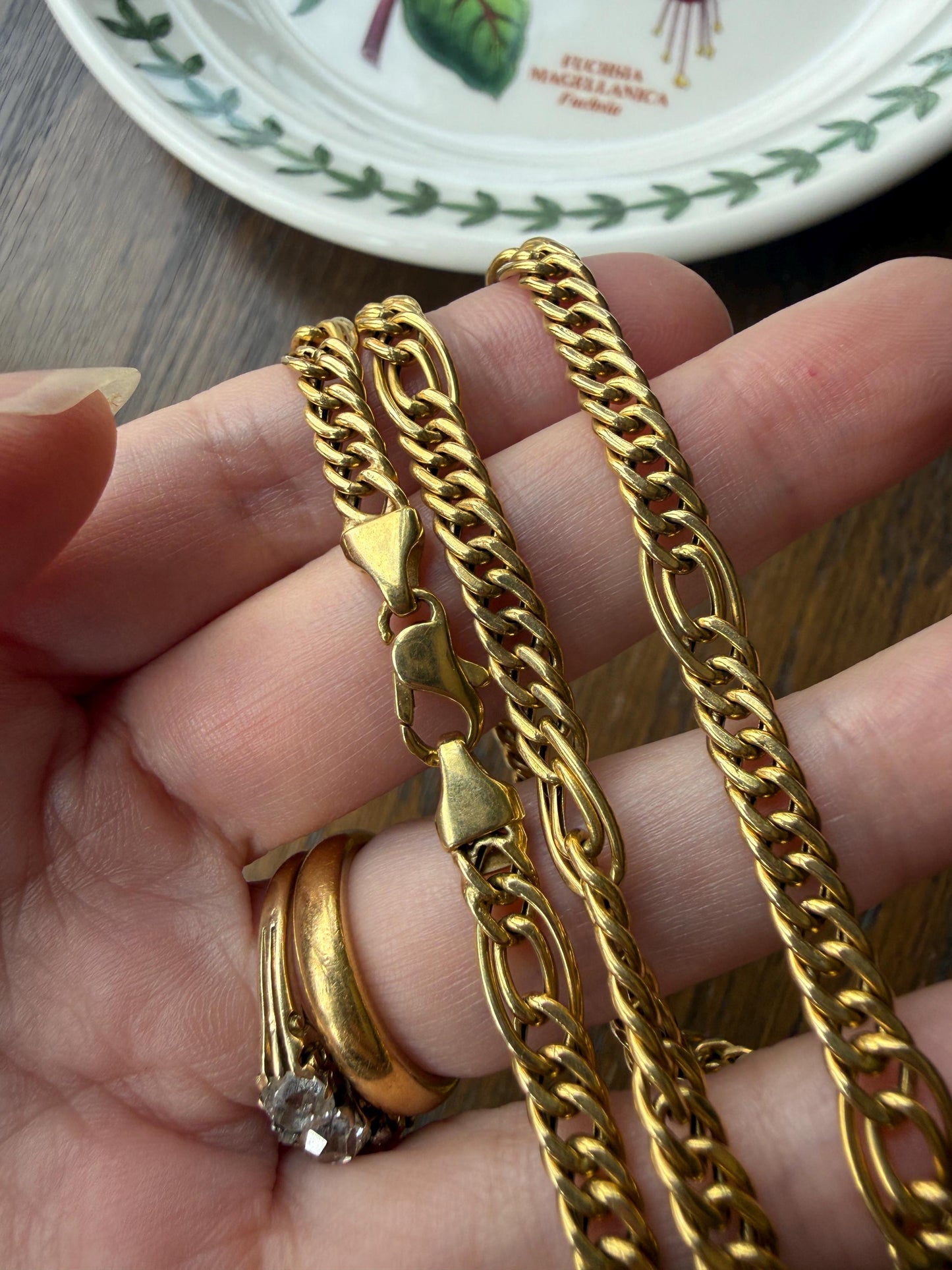 Oval Loop Vintage 12.9g 18k GOLD Solid Chunky Chain Necklace Alternating Curb Braid Links 17.75" Collar 5.8mm Wide Layering