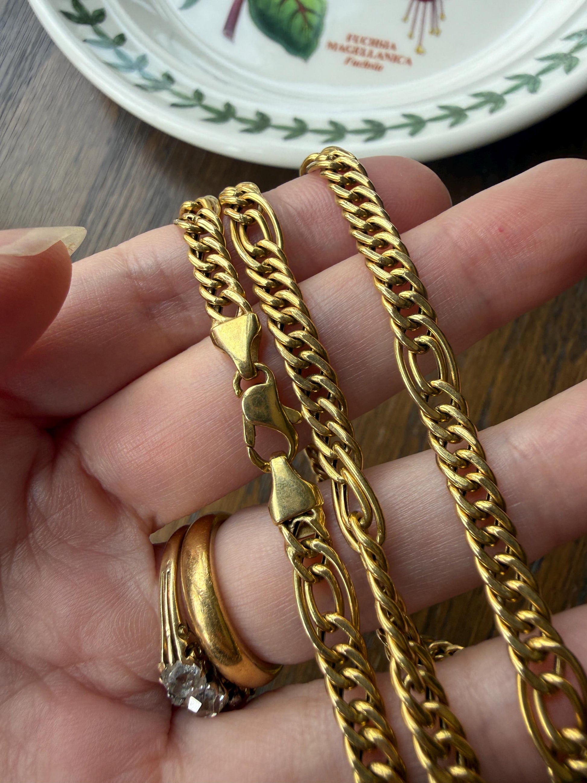 Oval Loop Vintage 12.9g 18k GOLD Solid Chunky Chain Necklace Alternating Curb Braid Links 17.75" Collar 5.8mm Wide Layering