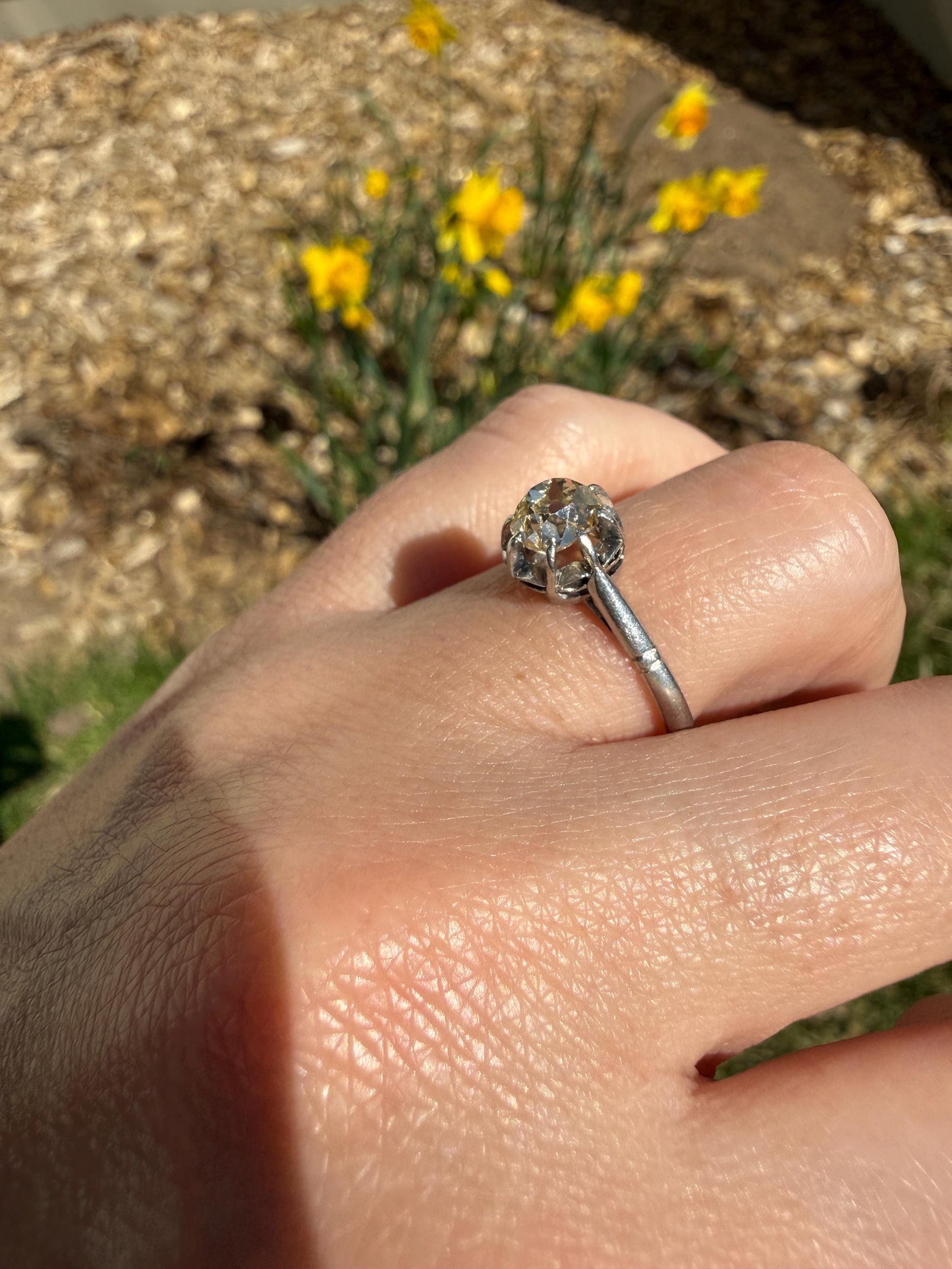 CHAMPAGNE Extra Chunky Old Mine Cut DIAMOND Eye Clean .8 Carat Antique Solitiare Ring French Platinum Skinny Band Engagement OMC